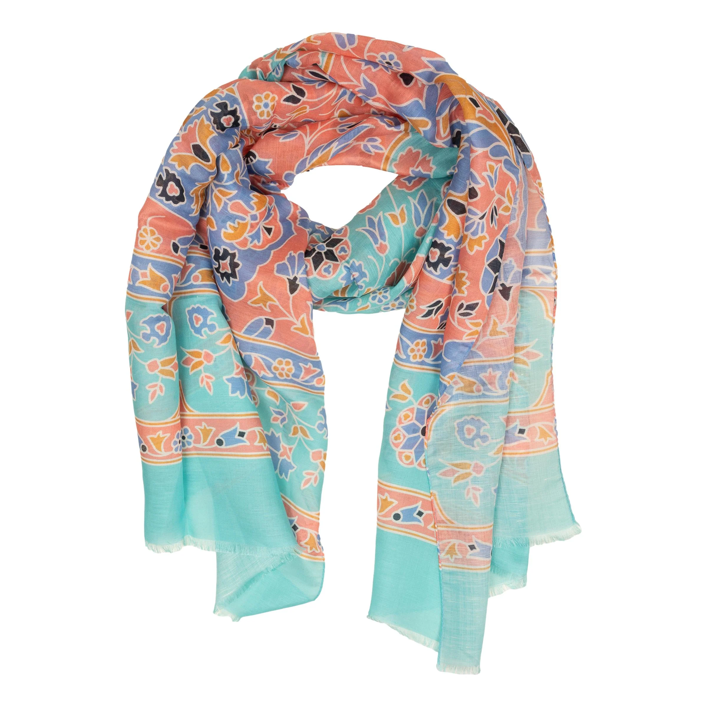 Abstract Floral Linen and Silk Blend Scarf