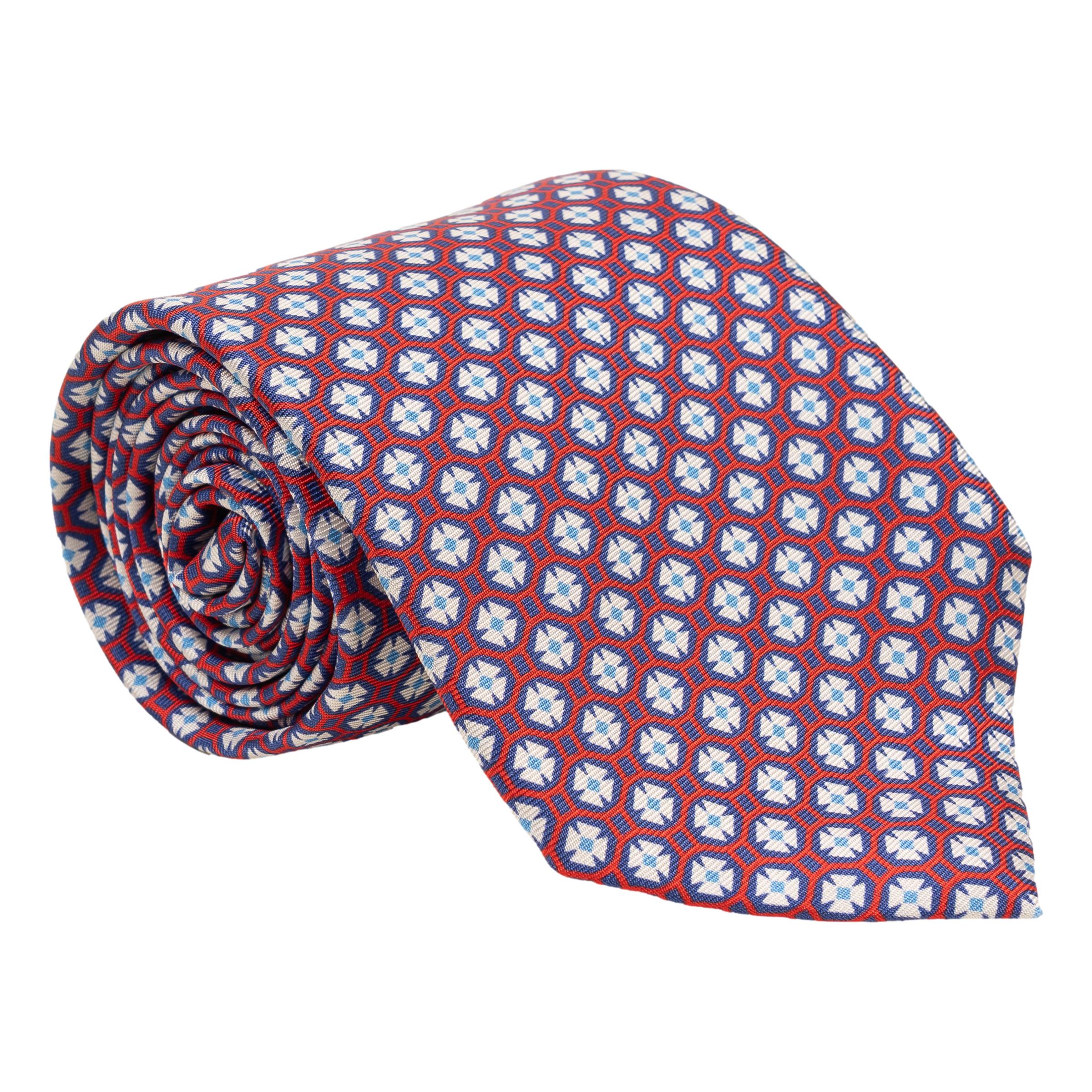 Abstract Octagonal Pattern Print Silk Tie