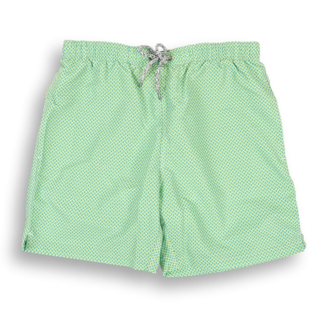 Aqua and Yellow Wave Print Swim Trunk