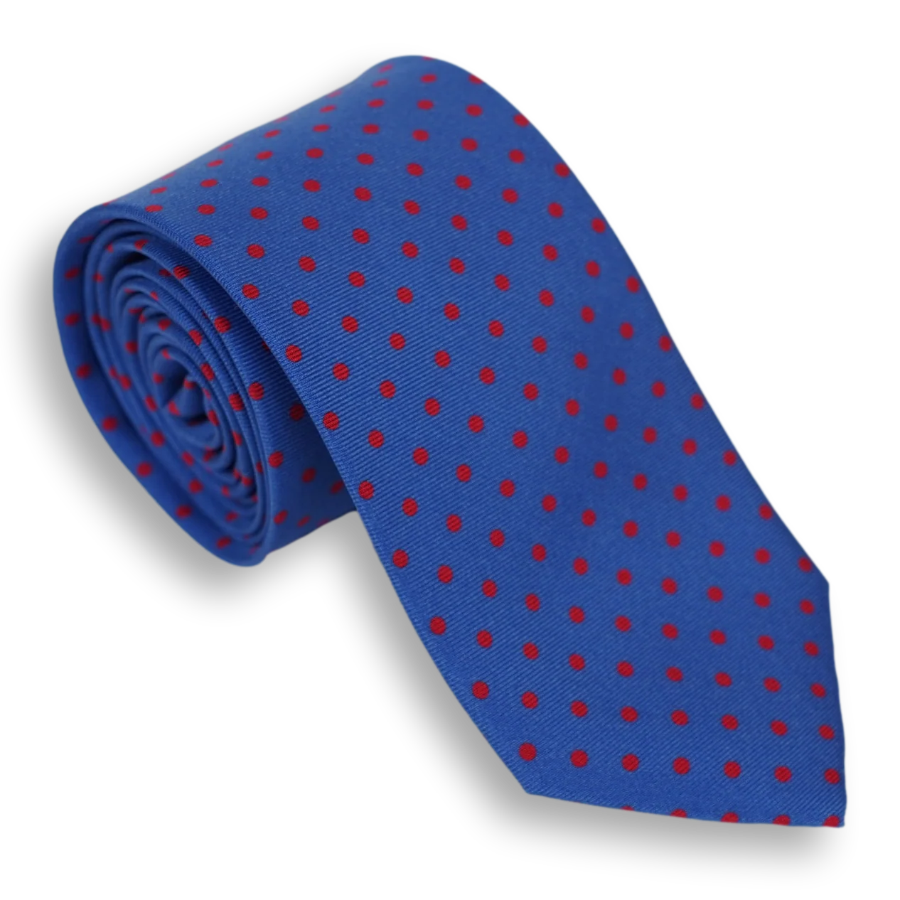 Azure Blue with Red Polka Dots Silk Tie