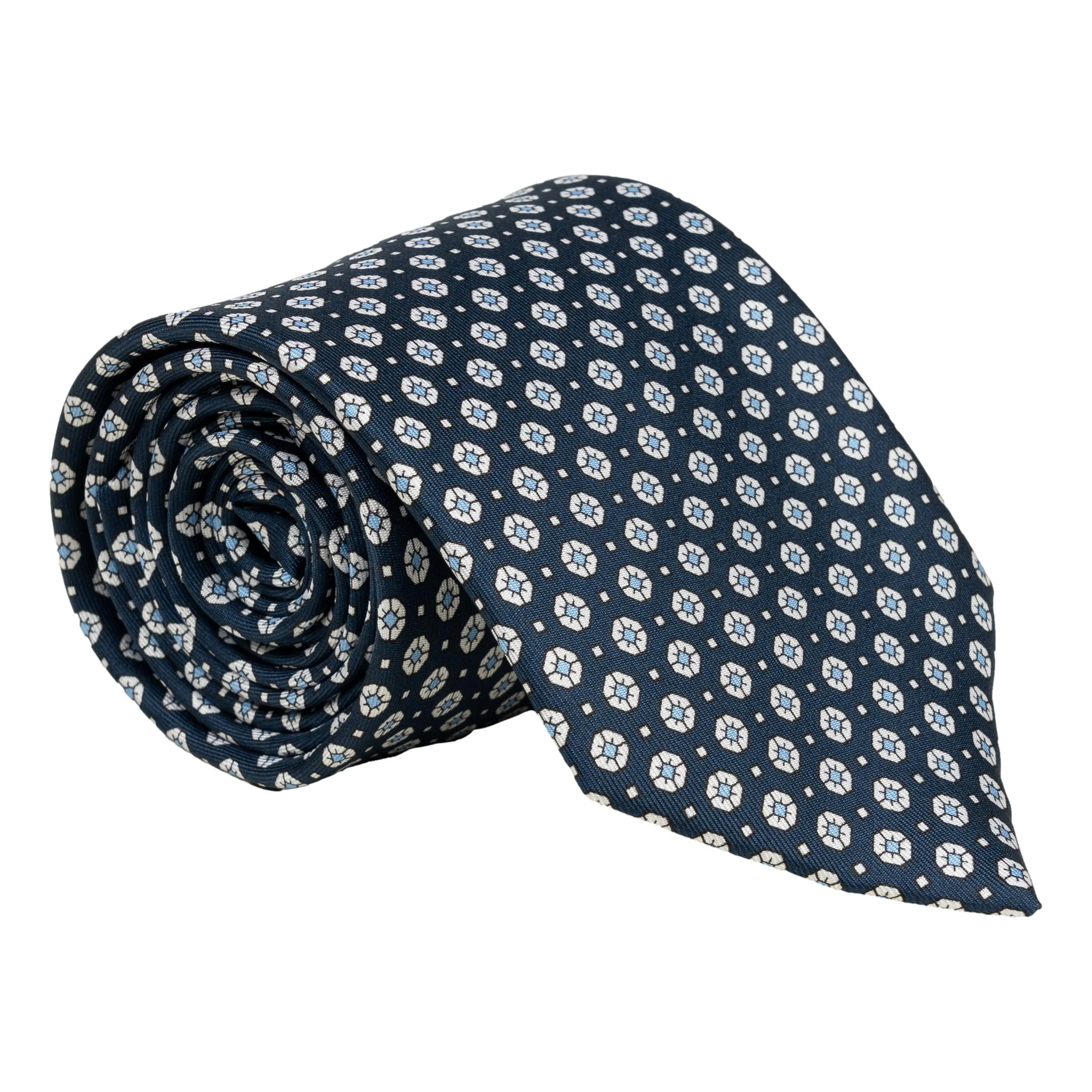 Badge and Mini Square Motif Patterned Silk Tie