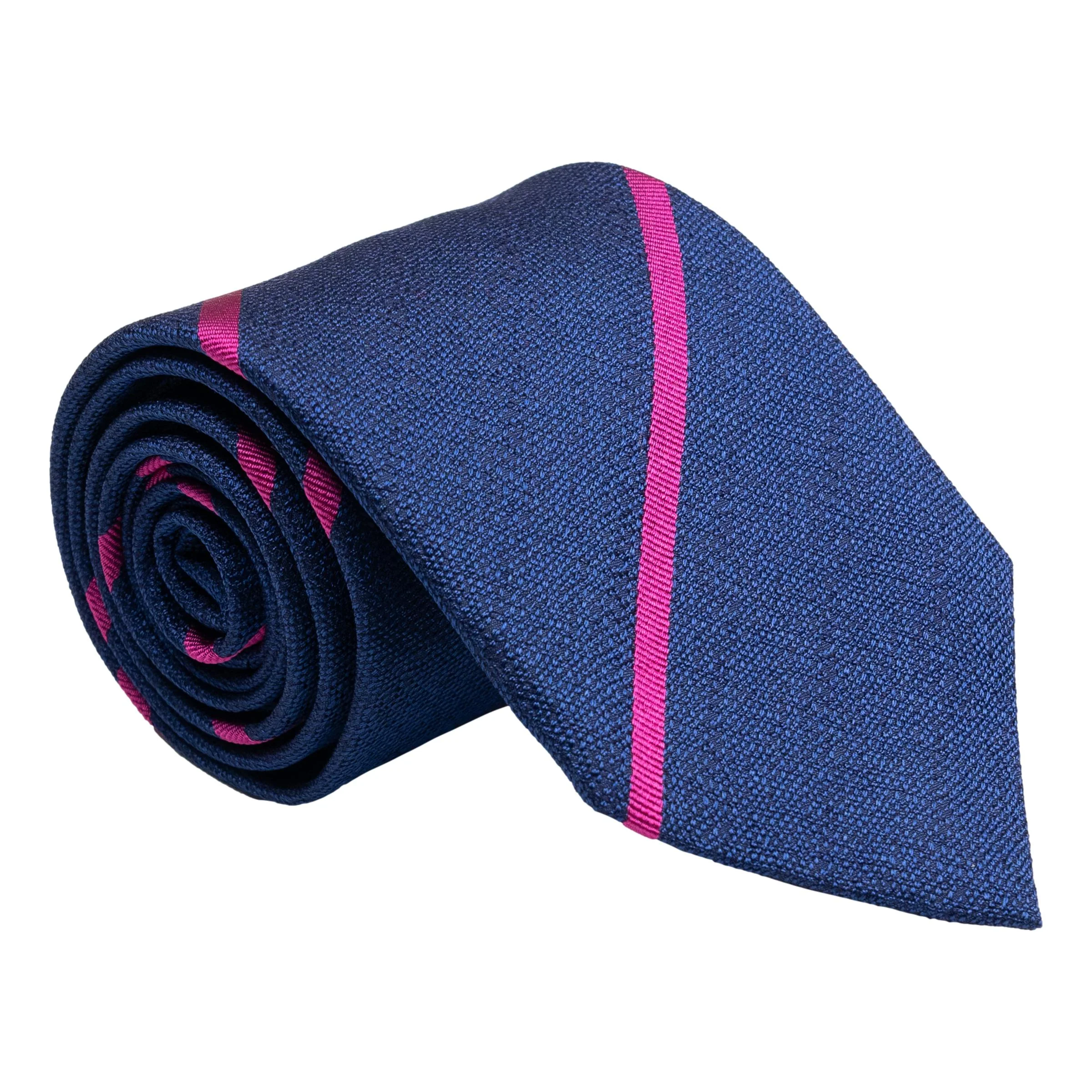 Blue and Magenta Repp Stripe Silk and Linen Tie