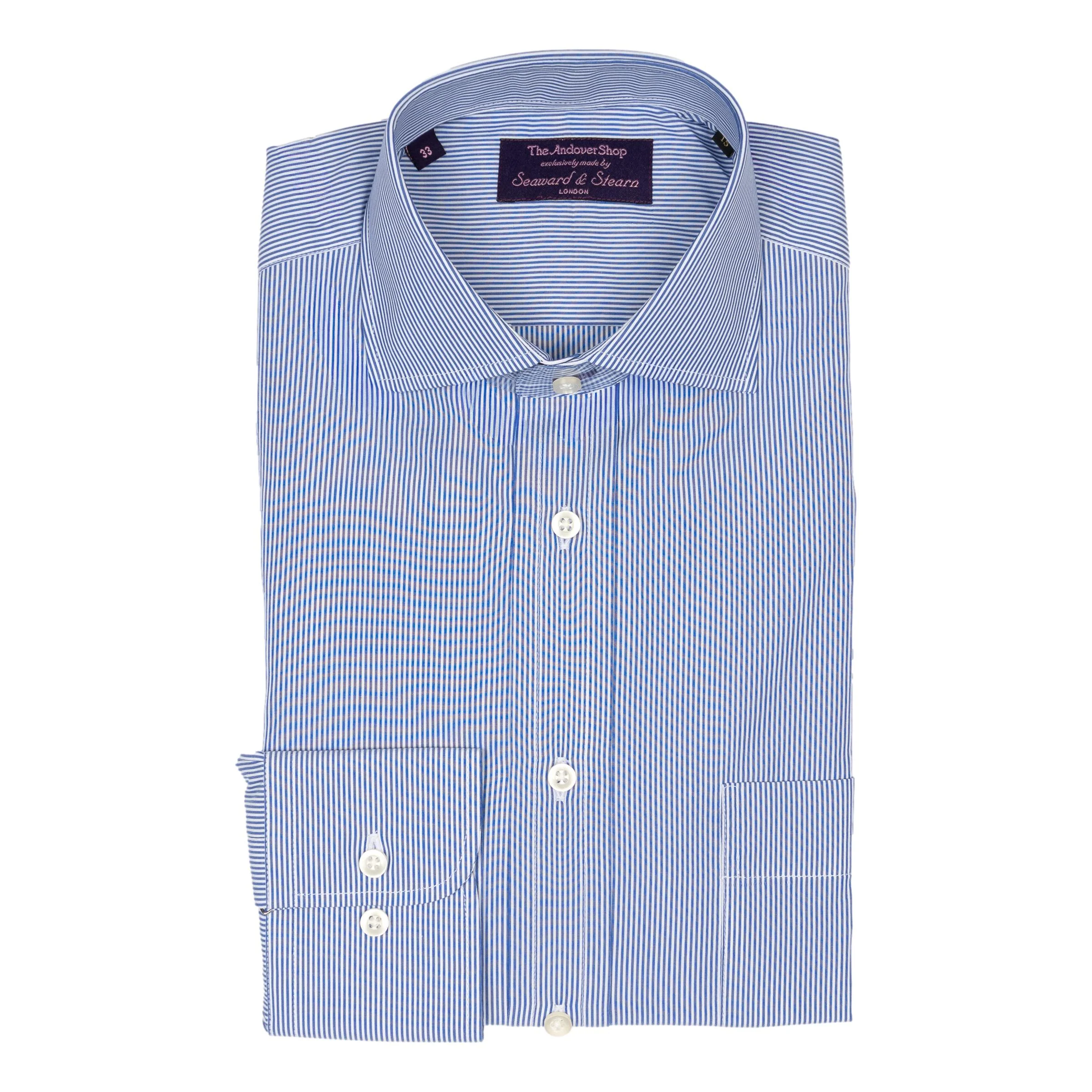 Blue Andover Stripe Spread Collar Dress Shirt