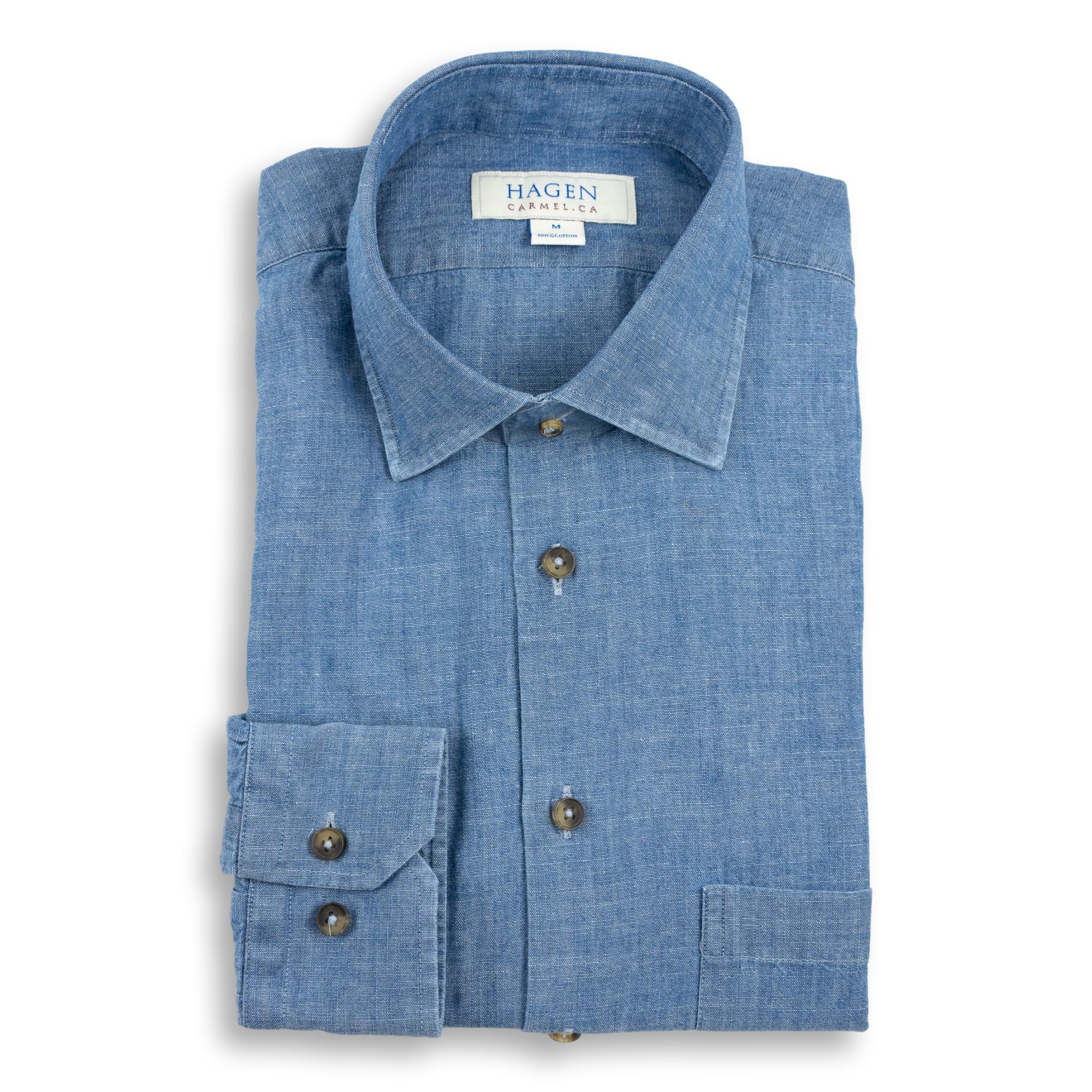 Blue Chambray Spread Collar Sport Shirt