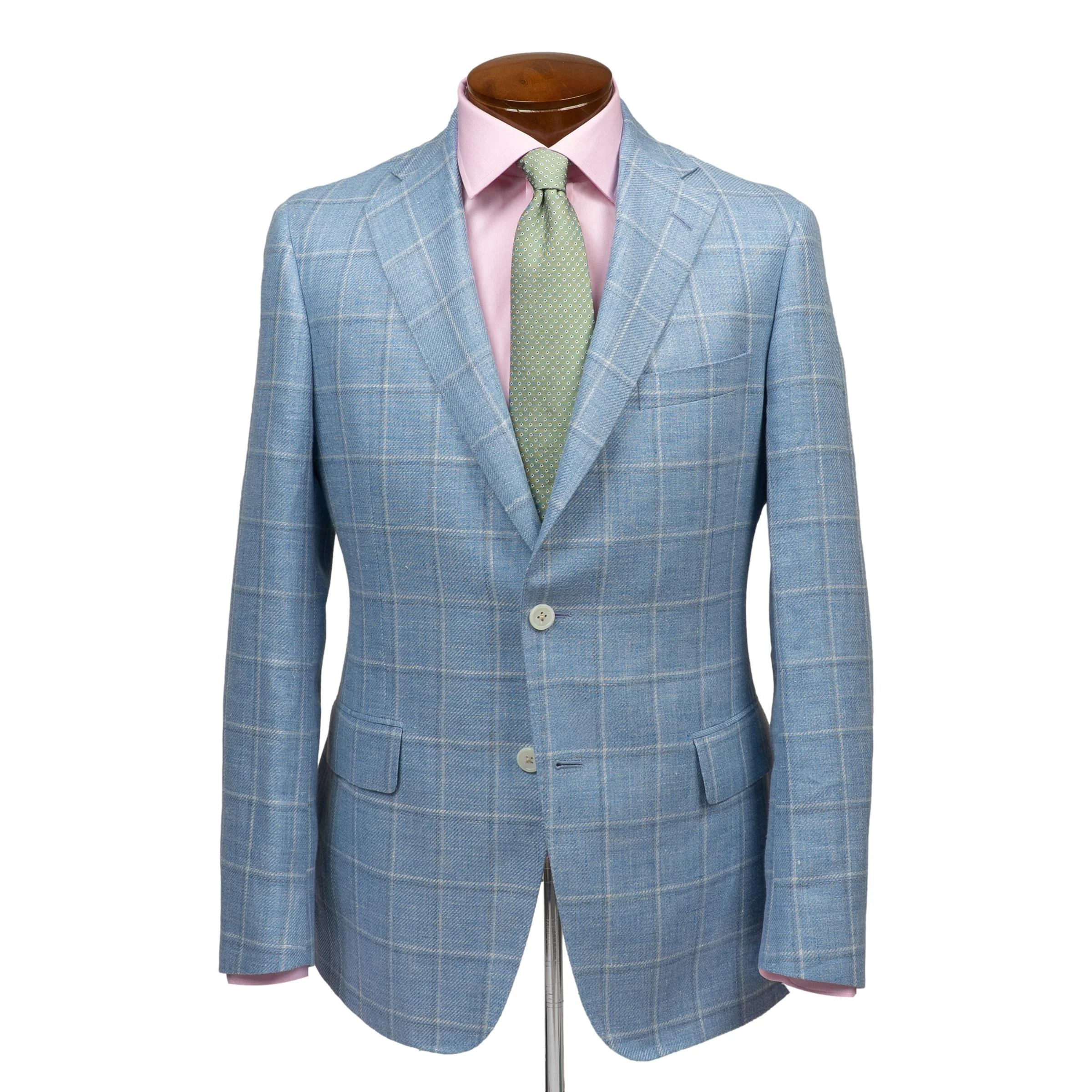 Bluebell with White and Navy Double Windowpane Wool and Linen Sport Coat