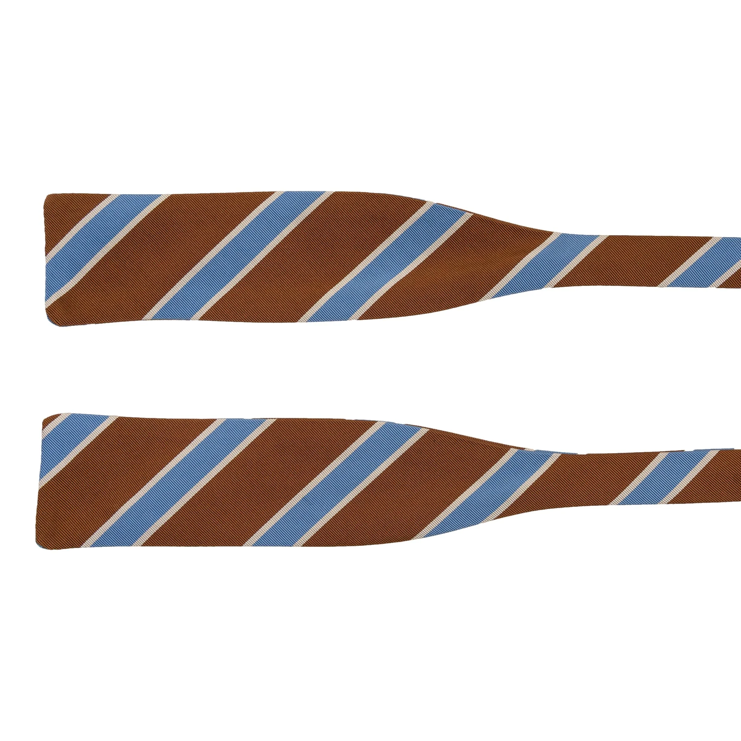 Brown, Light Blue, and White Repp Stripe Silk Bat Wing Bow Tie