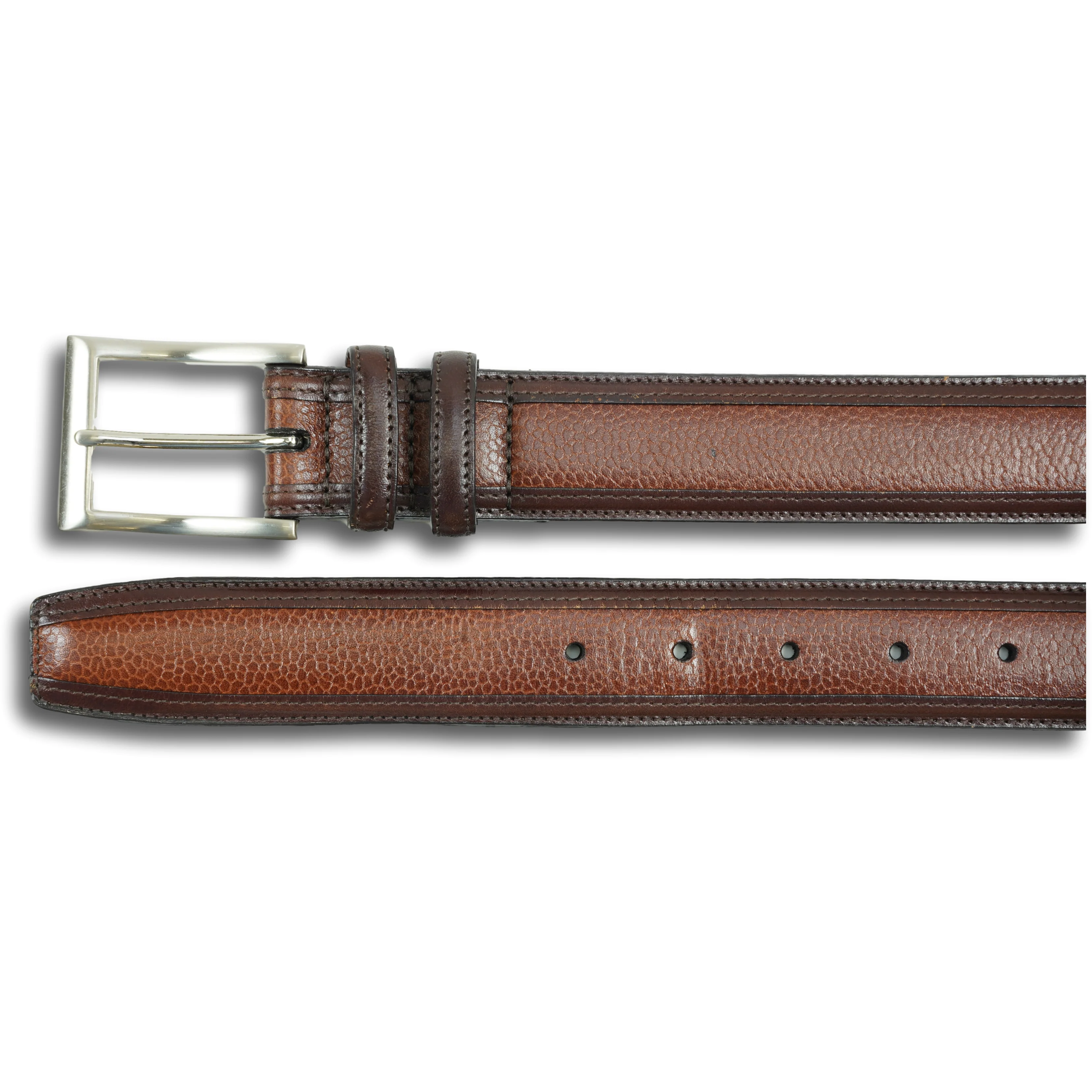 Brown Scotch Grain Calfskin Belt with Nickle Buckle - Image 2