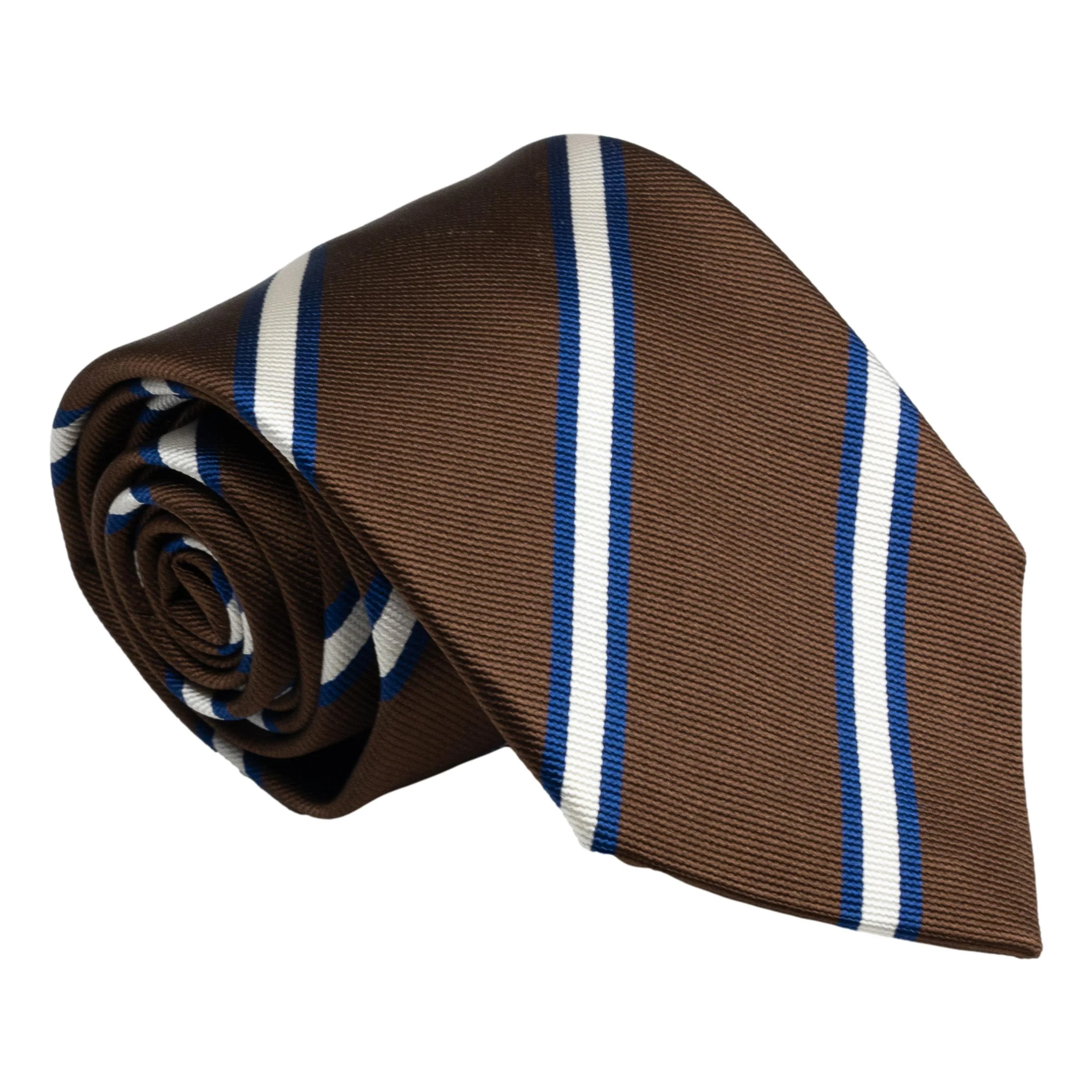 Brown with Pacific Blue and White Repp Stripe Silk Tie