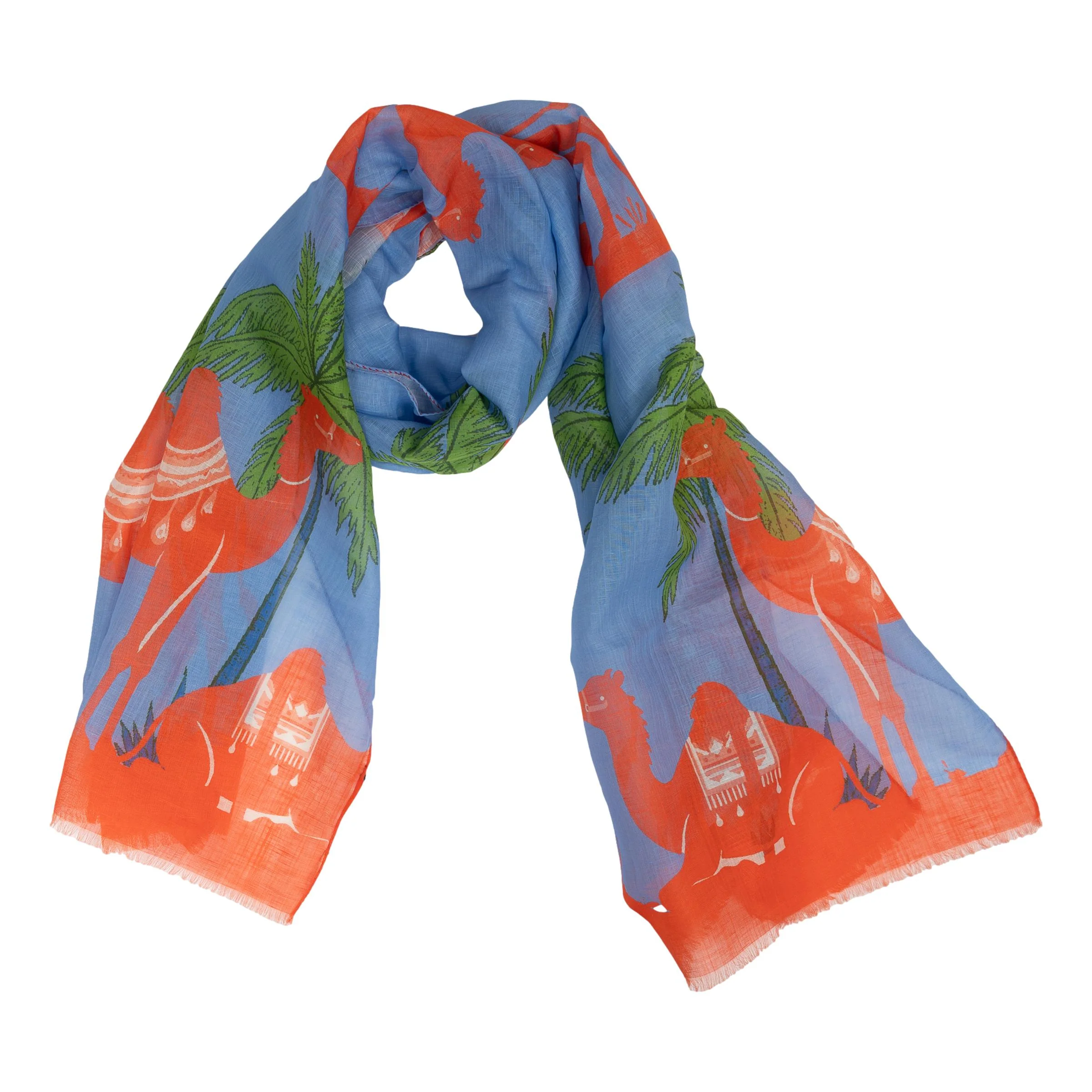 Camel Cotton and Linen Blend Scarf