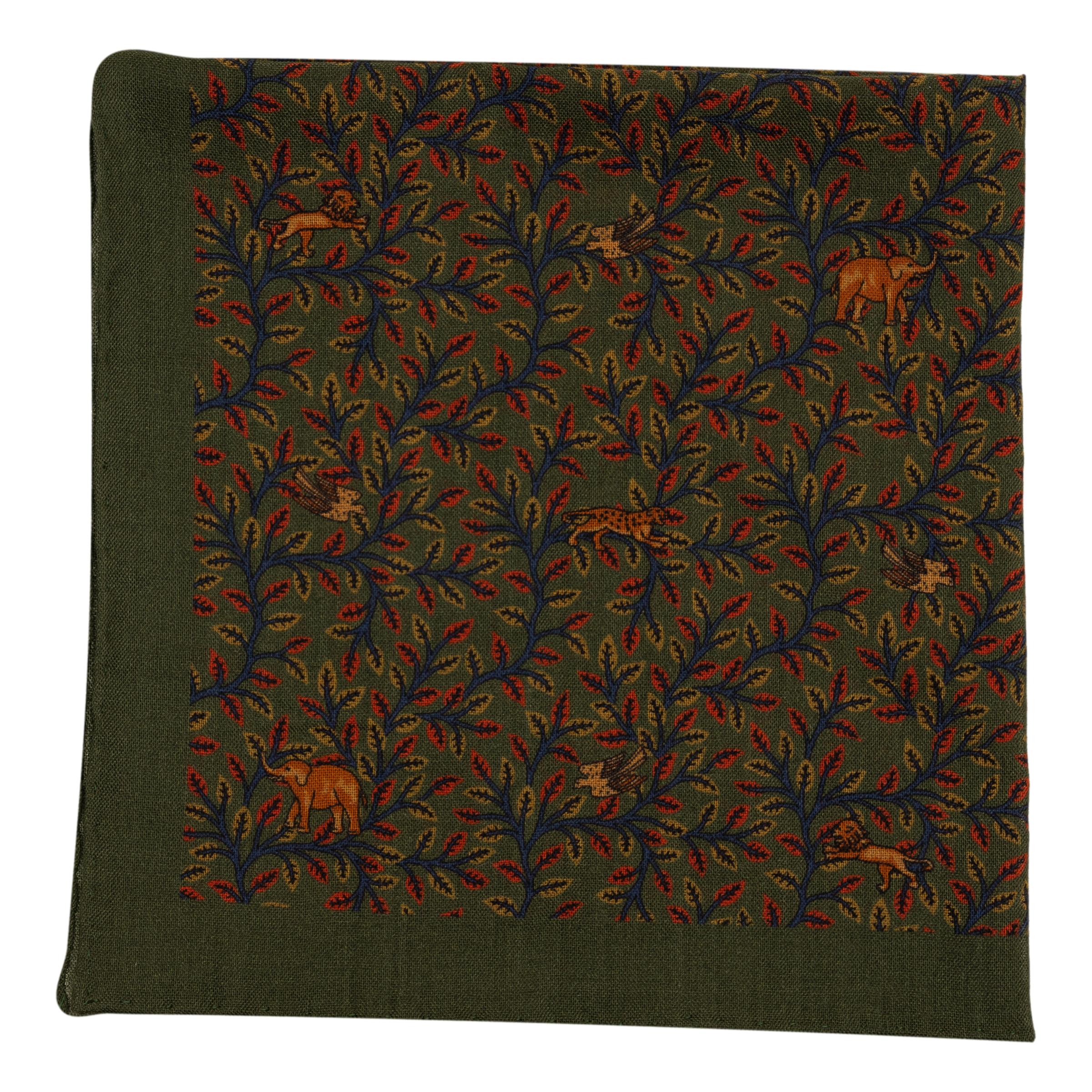 Cheetah and Rhino Wool and Silk Pocket Square - Image 3