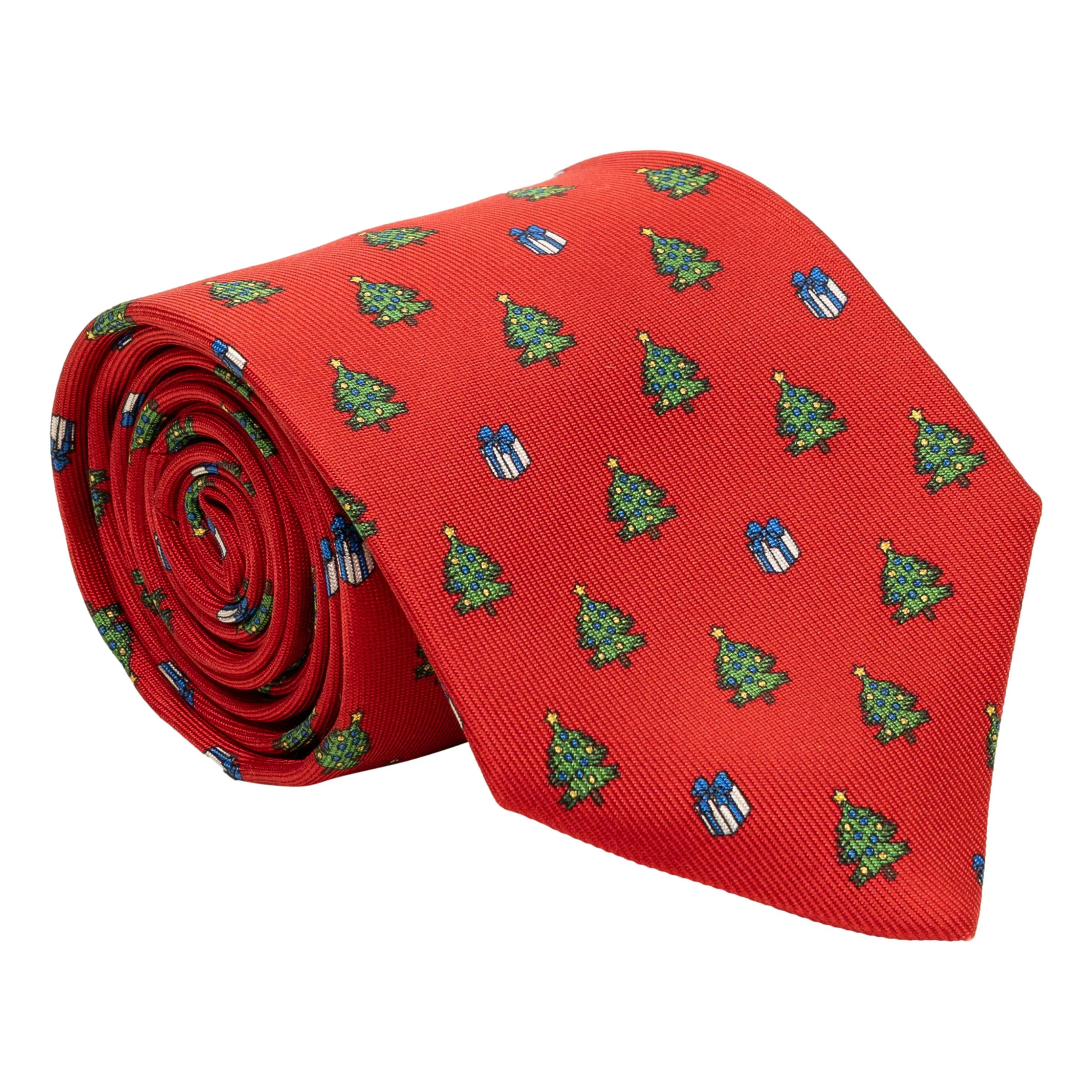 Christmas Tree and Present Silk Print Tie