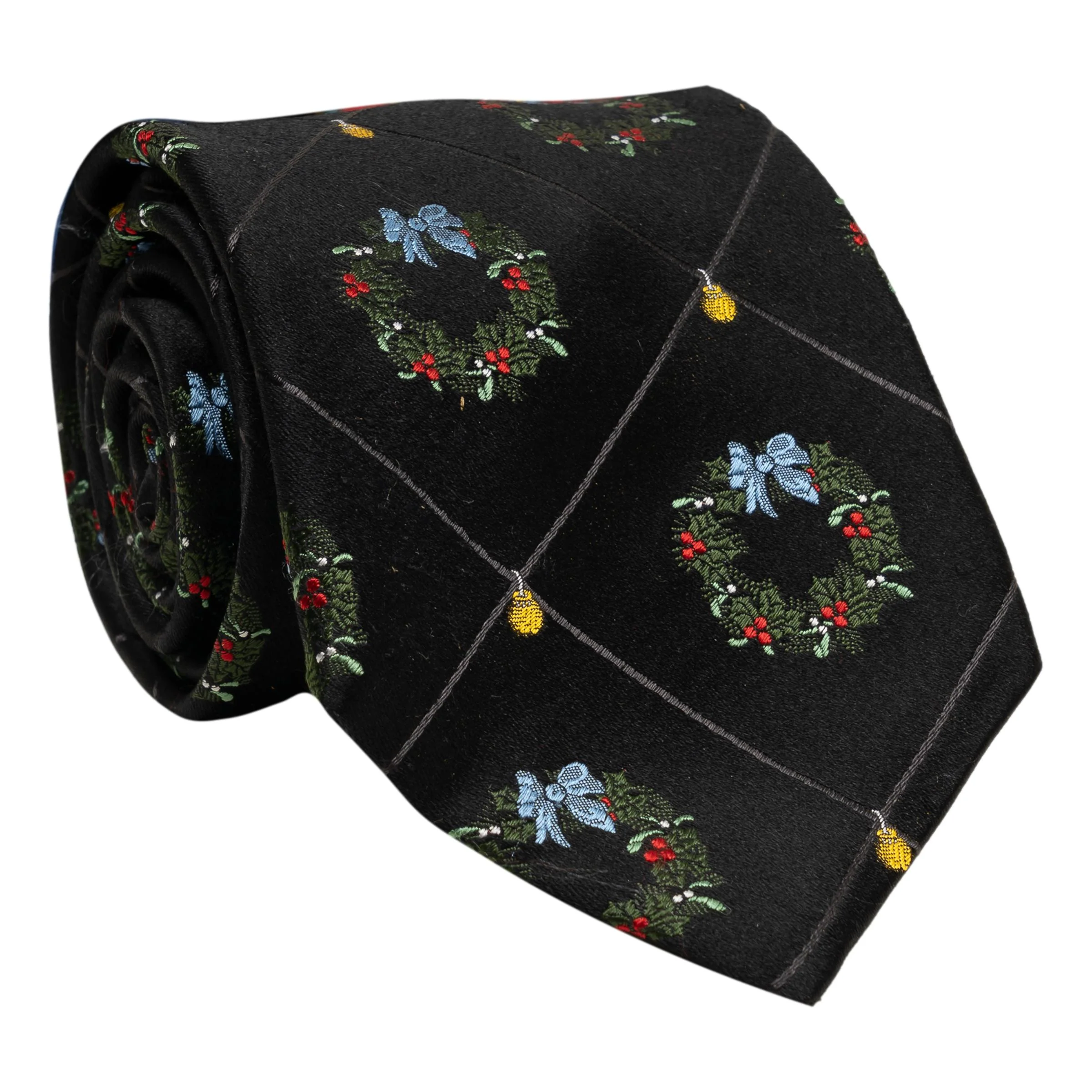 Christmas Wreath and Ornaments Silk Tie