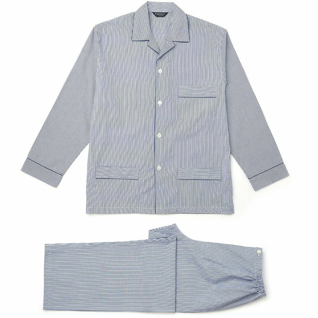 Blue and White Stripe Cotton European Pyjamas - Image 3