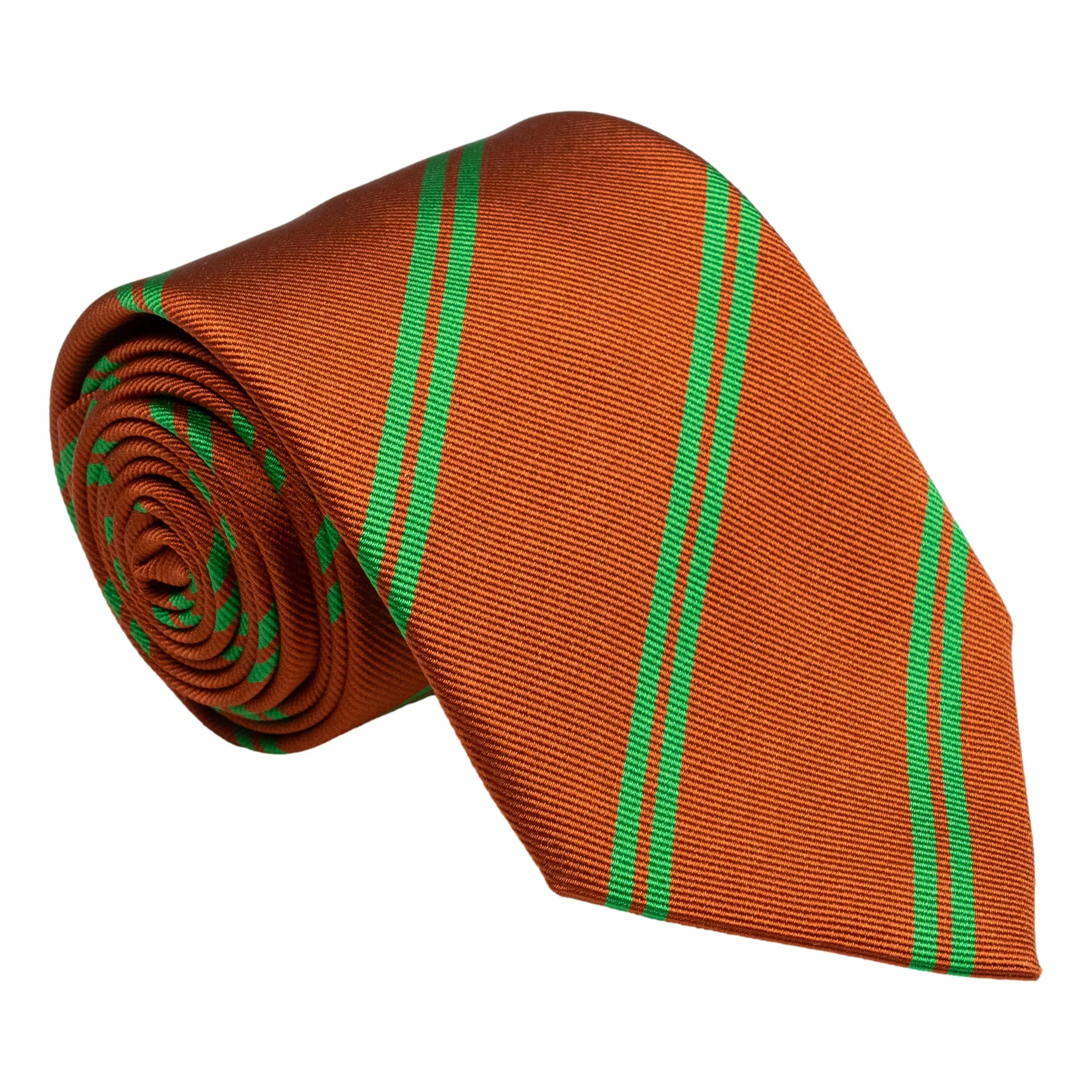 Copper and Green Double Repp Stripe Silk Tie