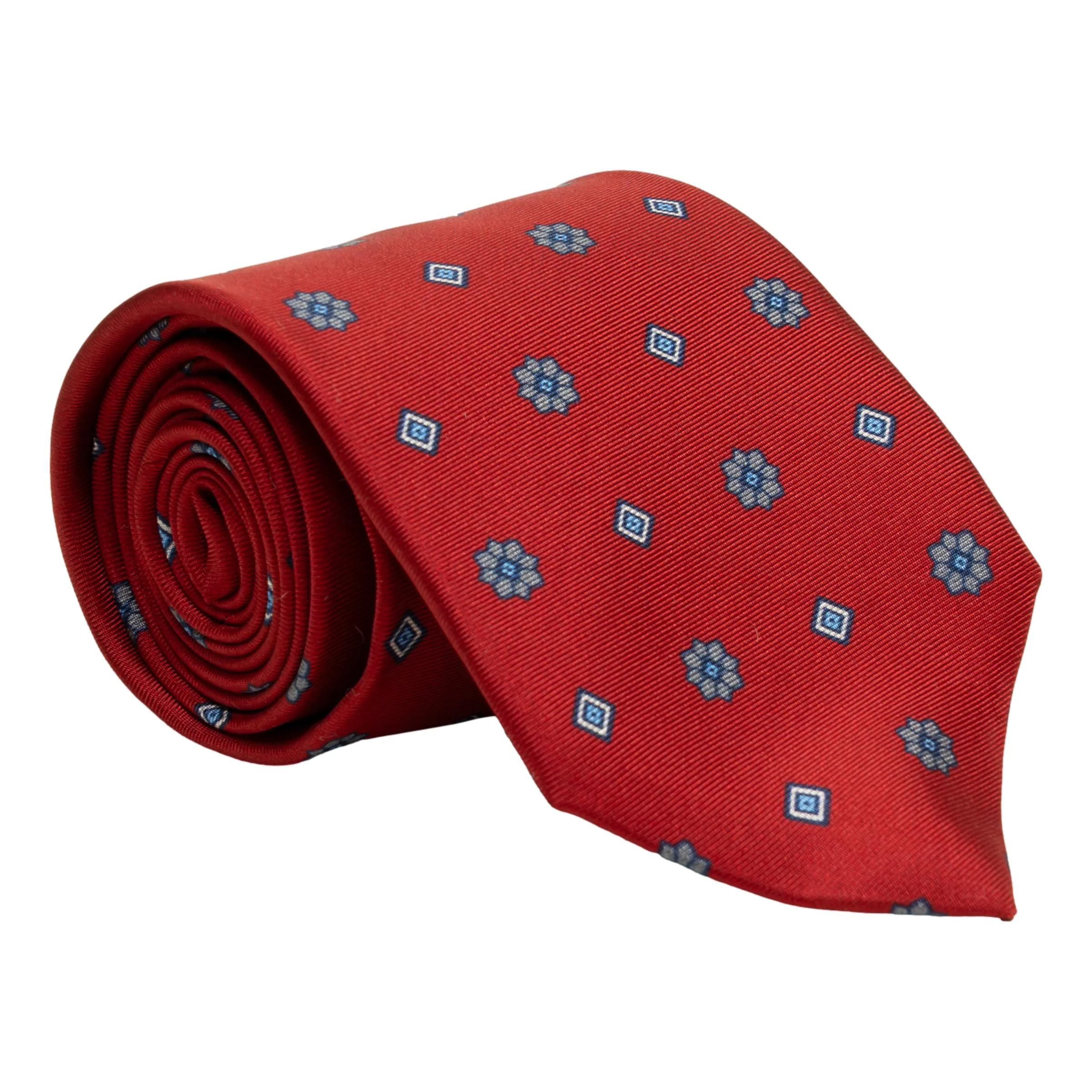 Diamond and Flower Pattern Silk Print Tie