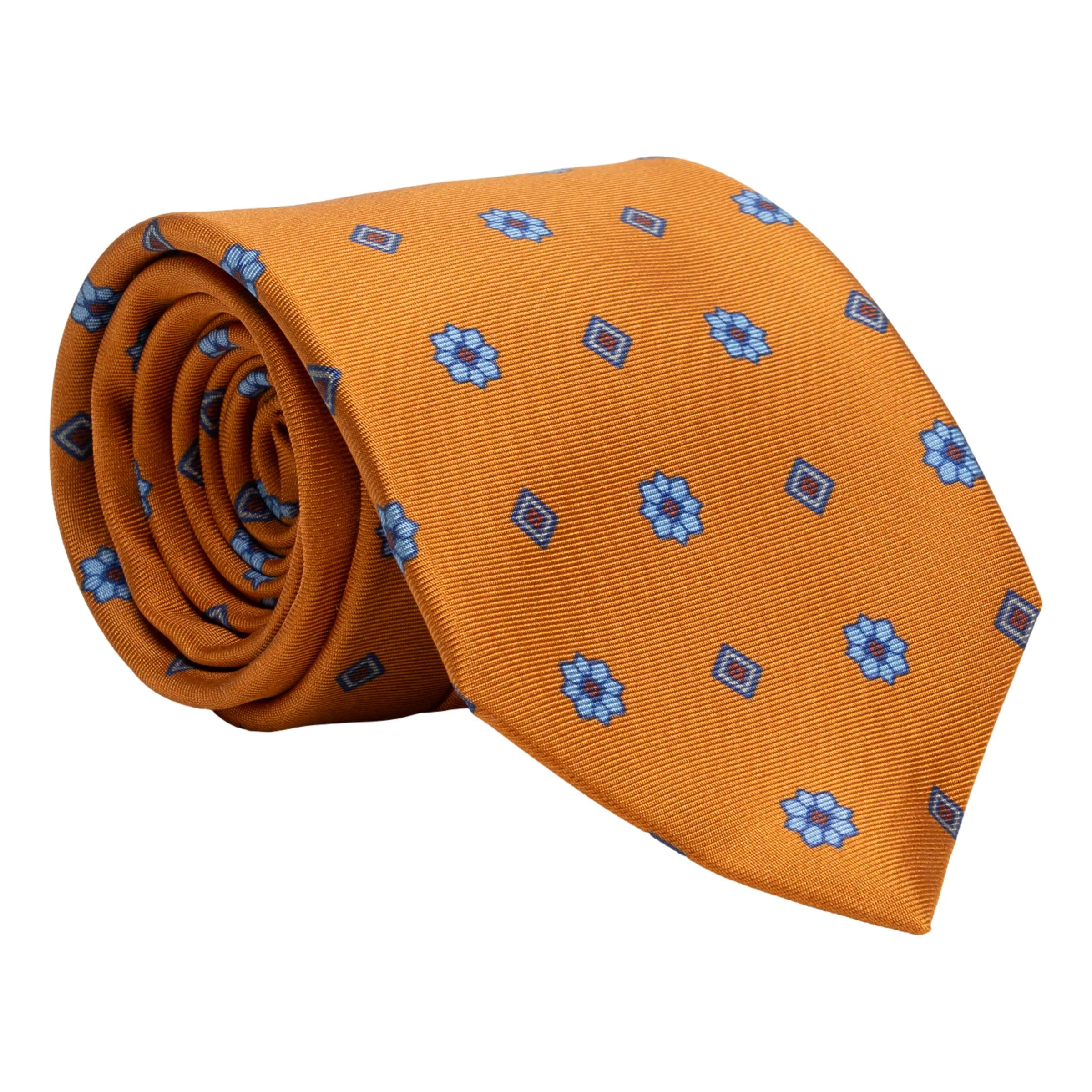 Diamond and Flower Pattern Silk Print Tie - Image 3