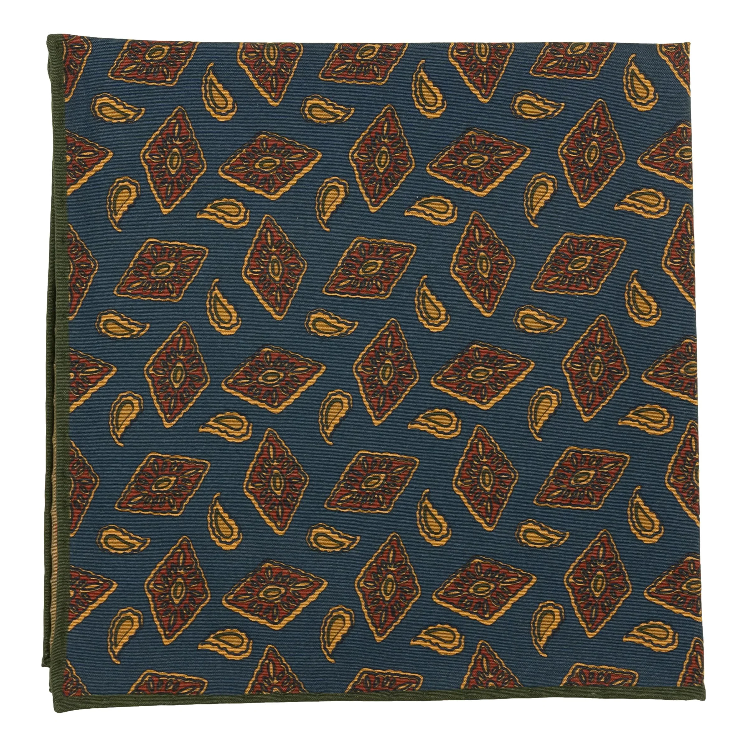 Diamond and Paisley Pattern Silk Pocket Square