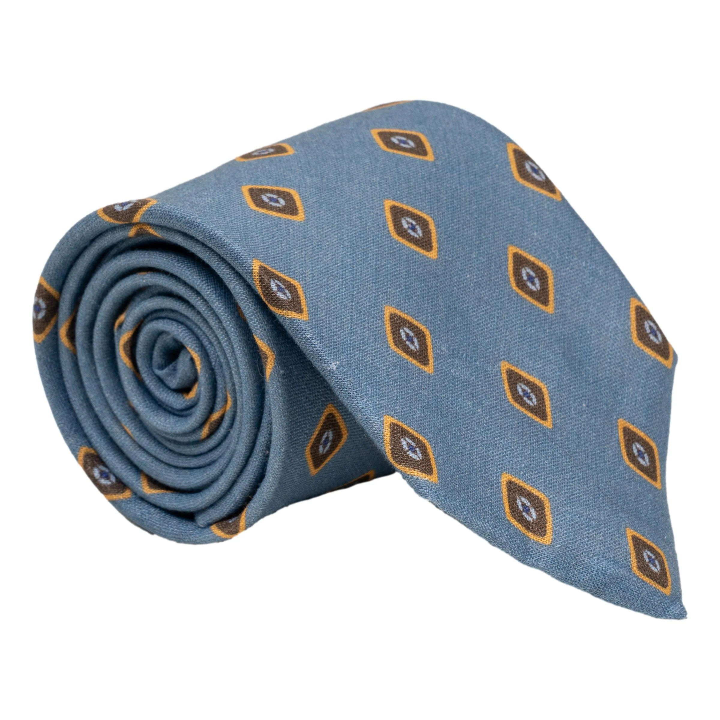 Diamond Tower Shield Print Silk and Linen Tie