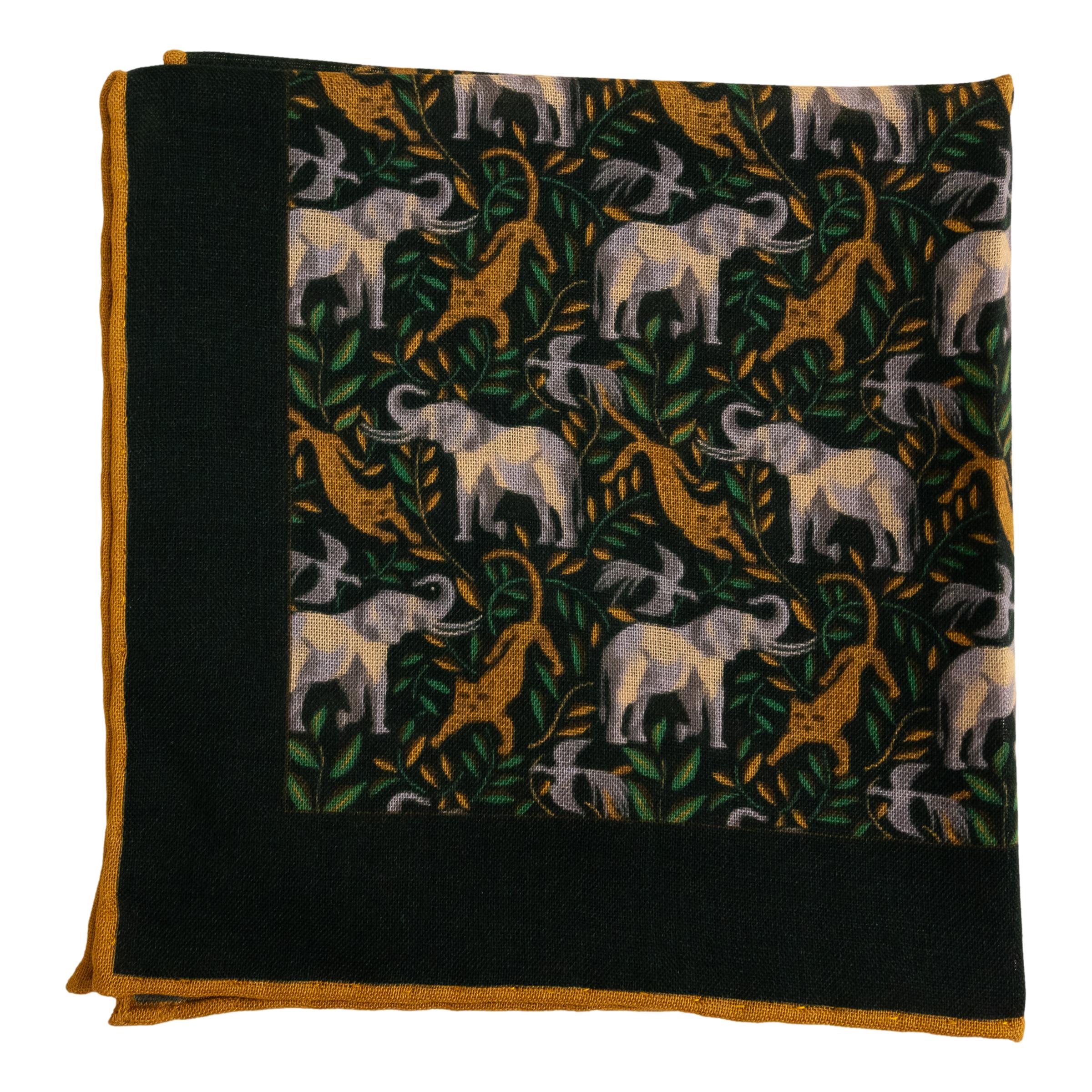 Elephant and Cheetah Wool and Silk Pocket Square