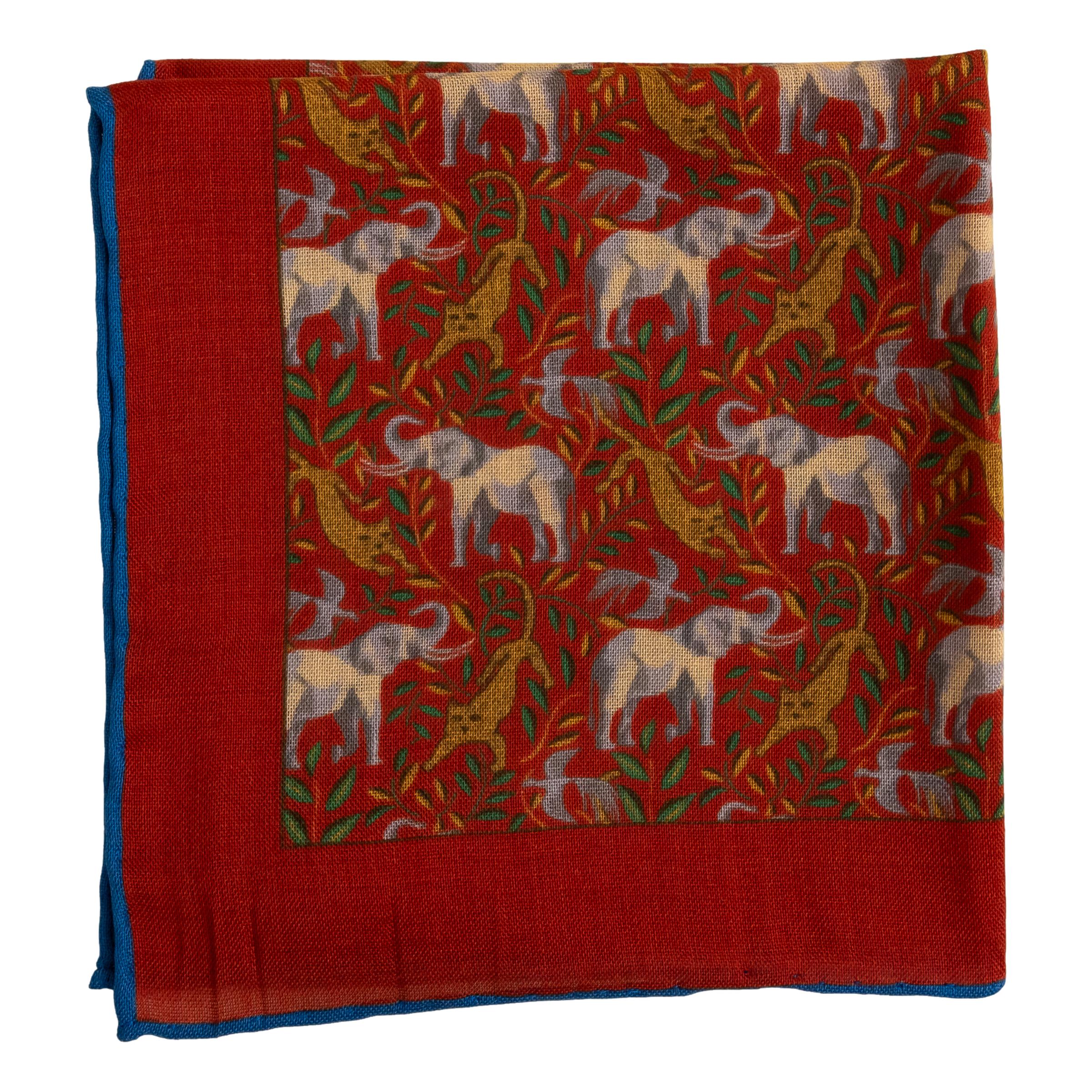 Elephant and Cheetah Wool and Silk Pocket Square - Image 2