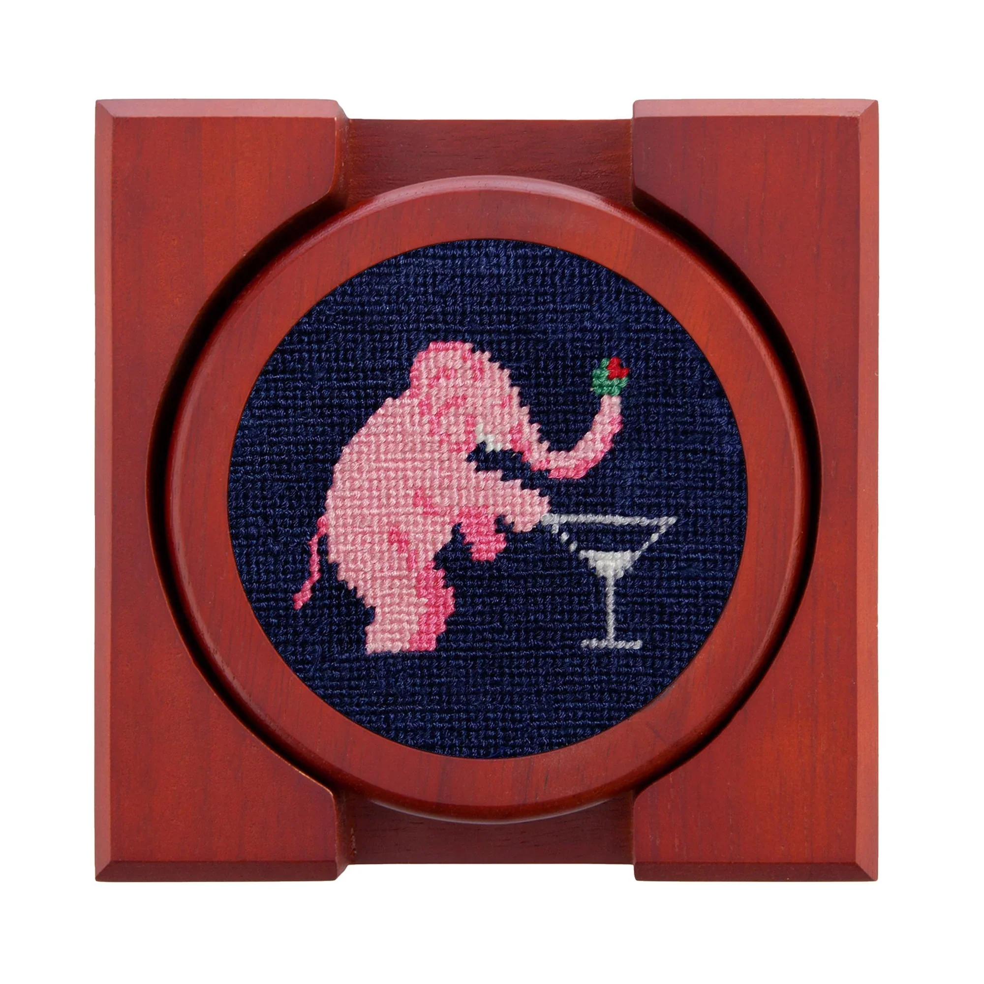 Elephant Martini Needlepoint Coasters (Set of 4 with holder)