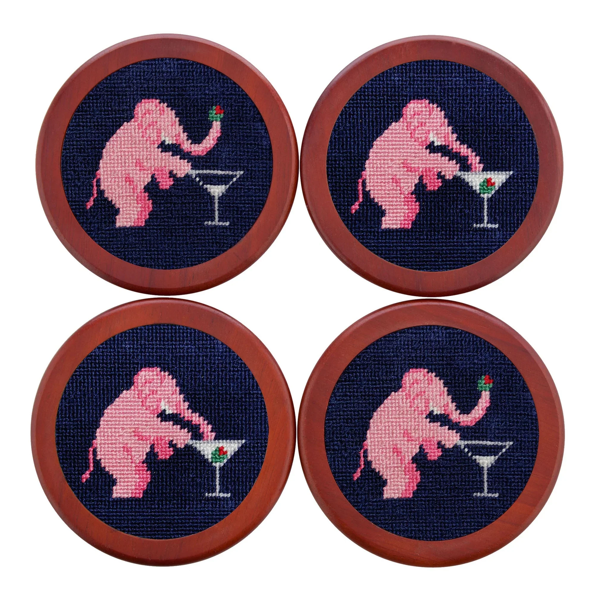 Elephant Martini Needlepoint Coasters (Set of 4 with holder) - Image 2