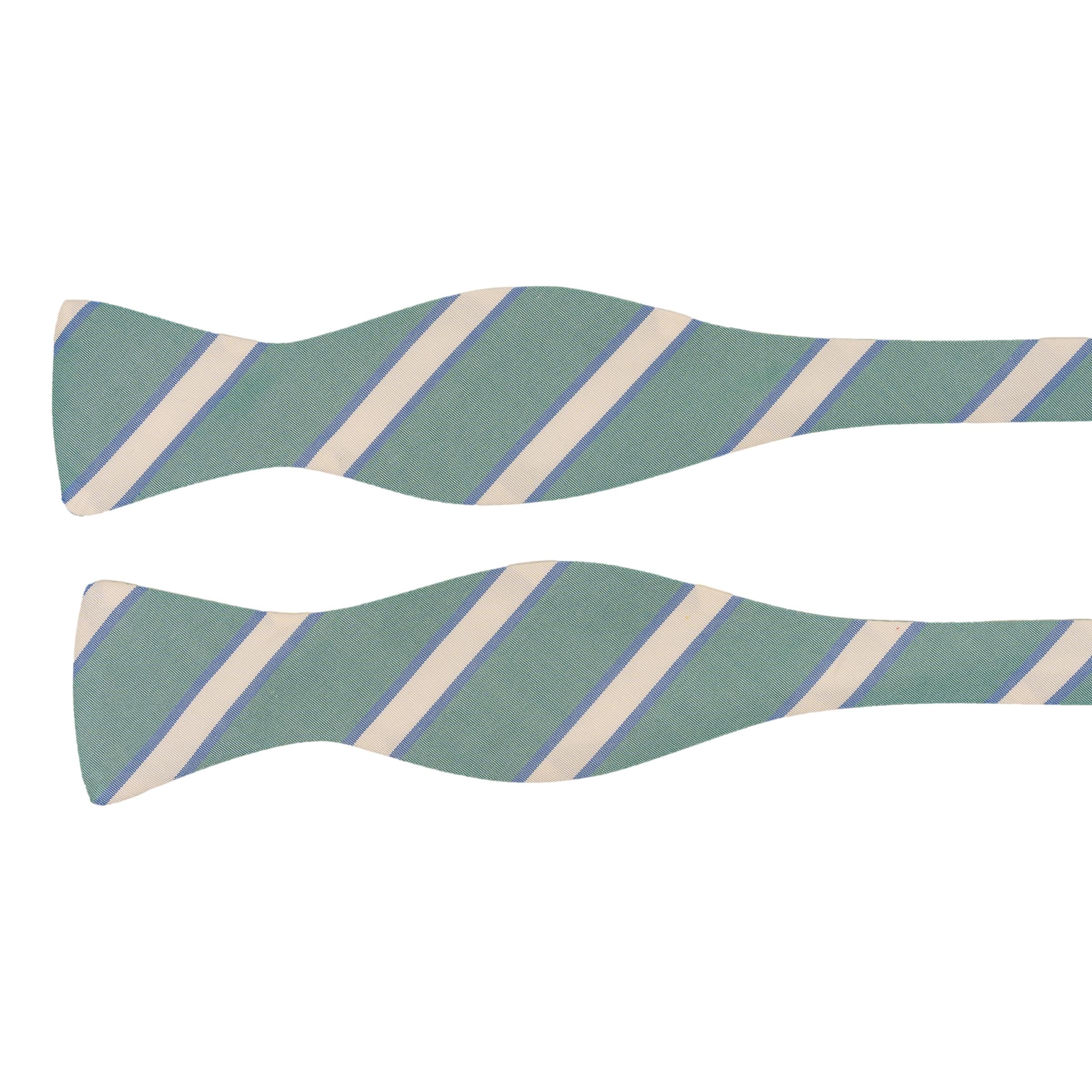 Emerald, Light Blue, and White Repp Stripe Silk Bow Tie