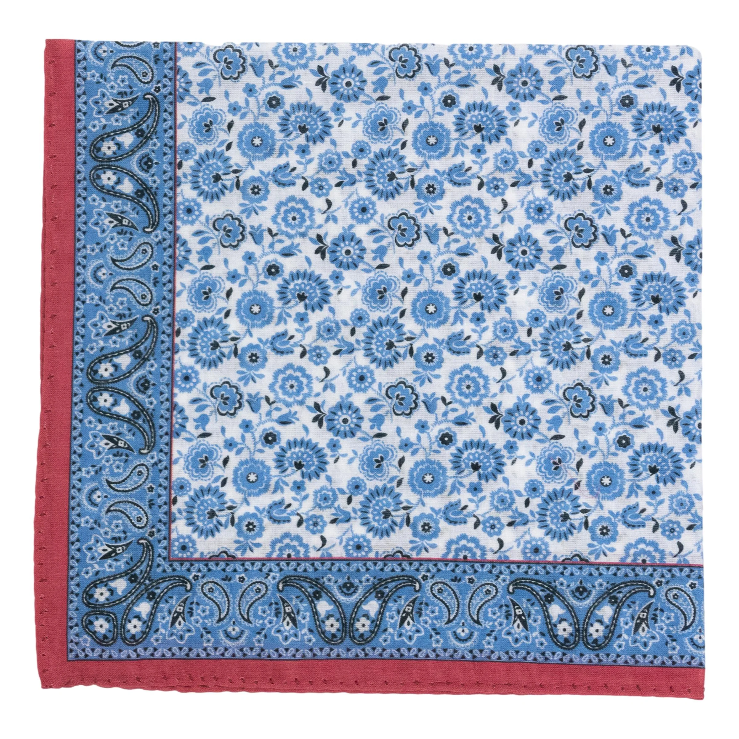 Floral Pattern with Paisley Border Fine Cotton Pocket Square - Image 3