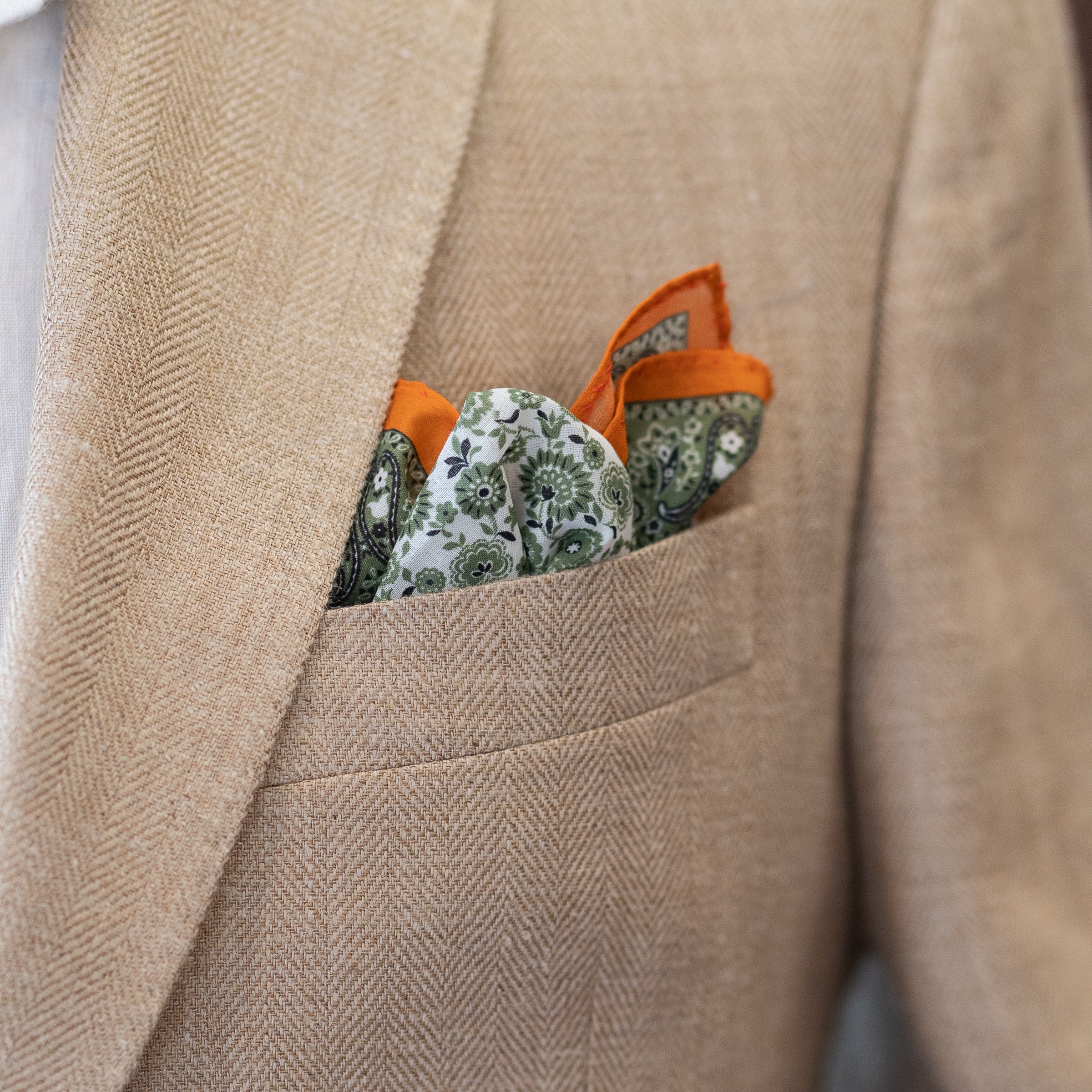 Floral Pattern with Paisley Border Fine Cotton Pocket Square - Image 5