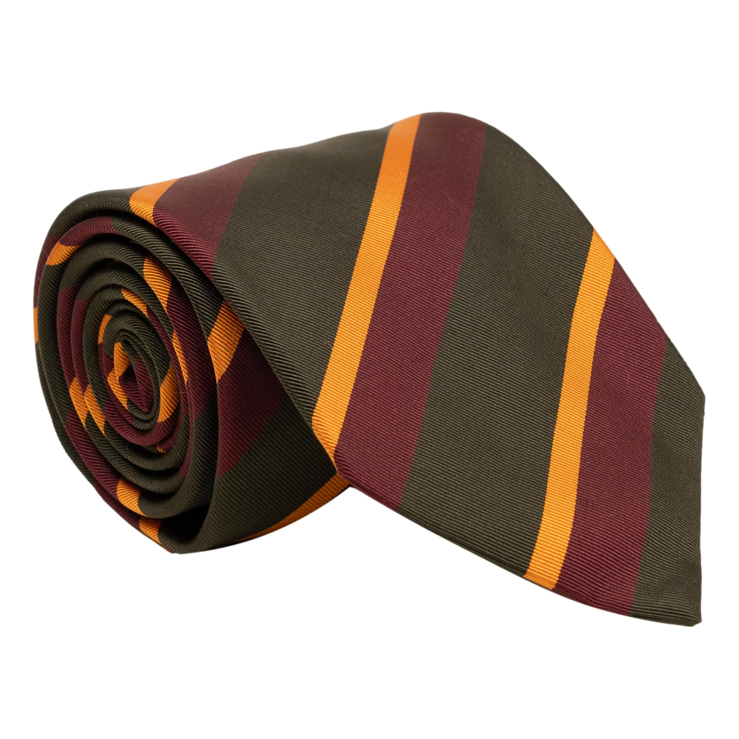 Forest with Orange and Maroon Repp Stripe Silk Tie
