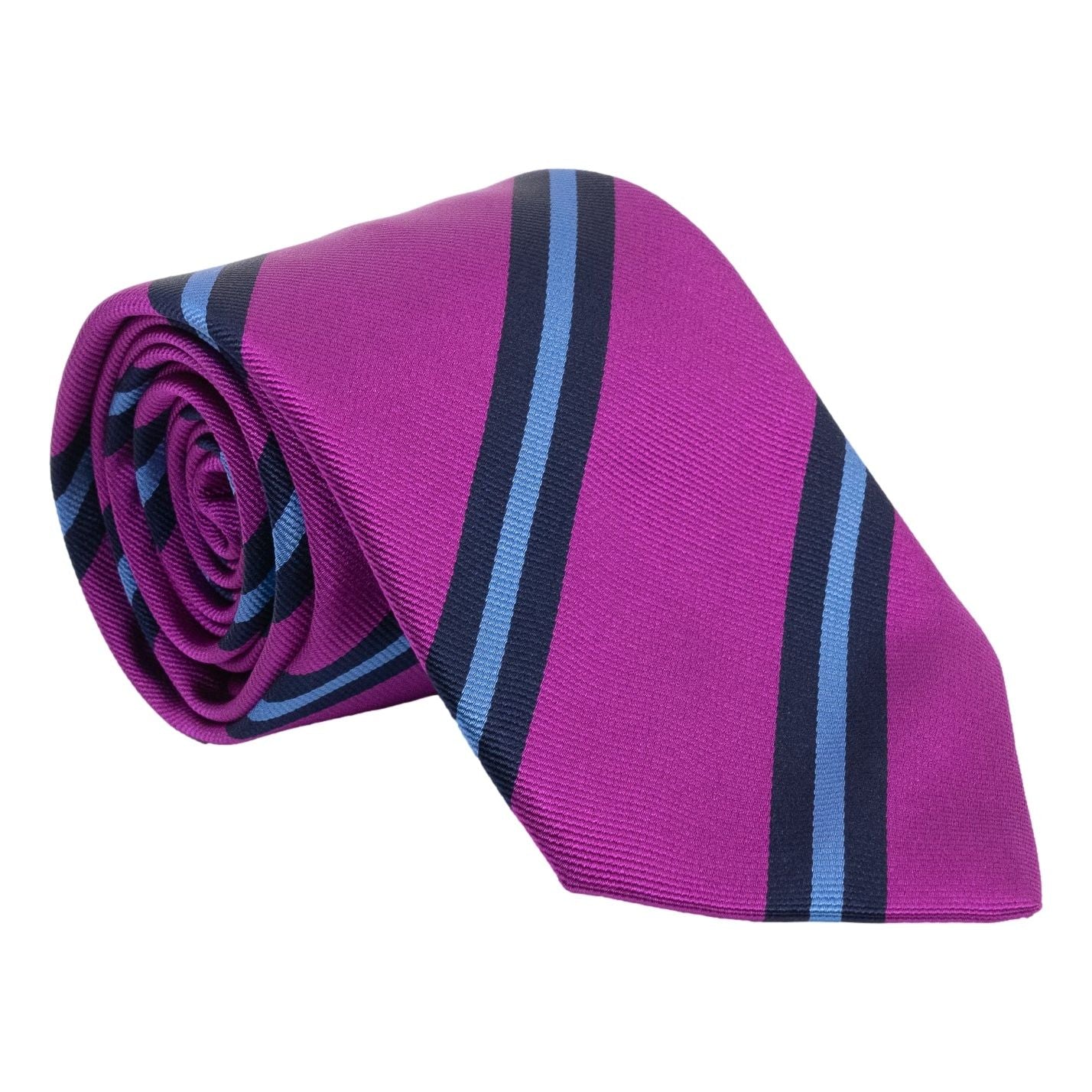 Fuchsia with Navy and Sky Blue Repp Stripe Silk Tie