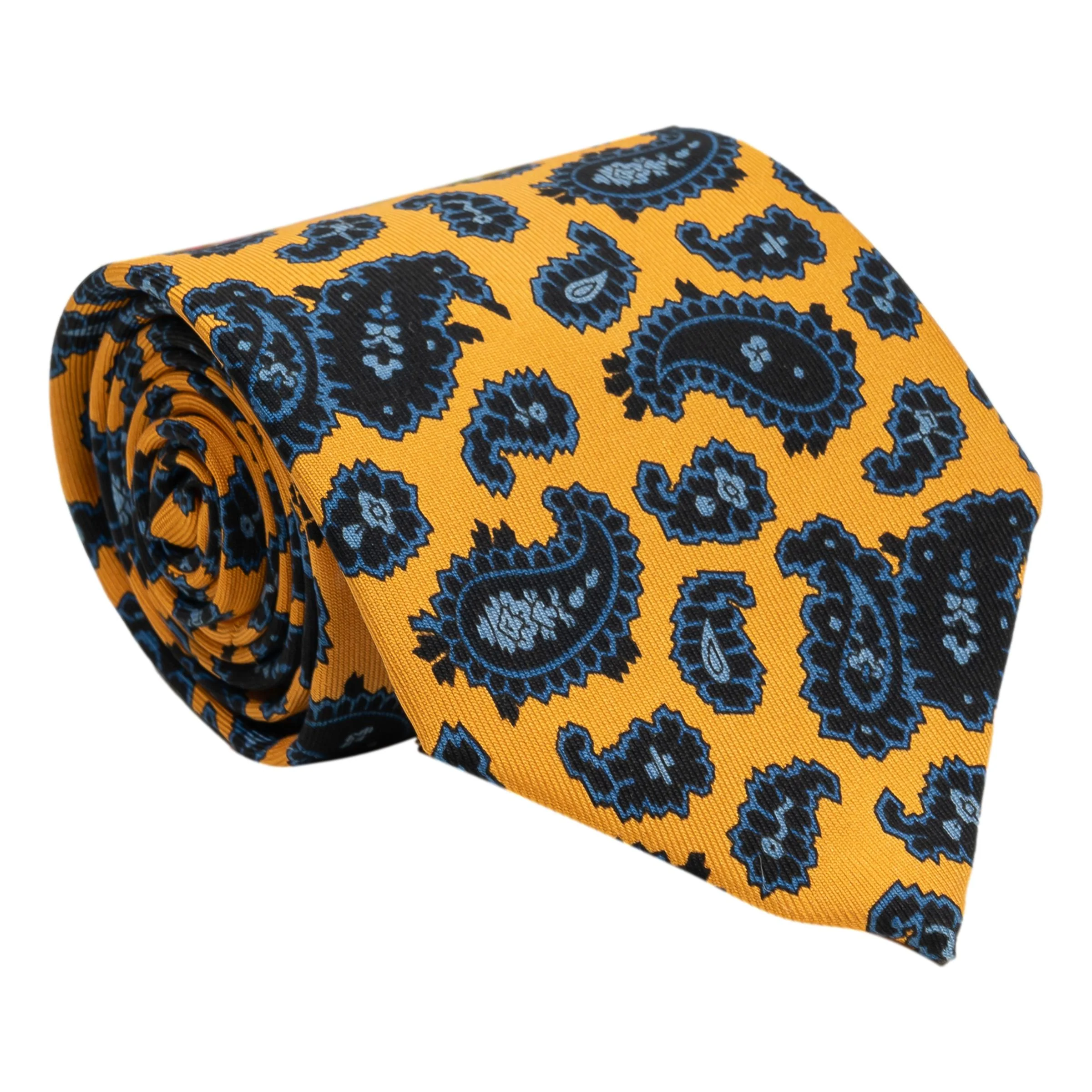 Gold with Black and Blue Paisley Tie