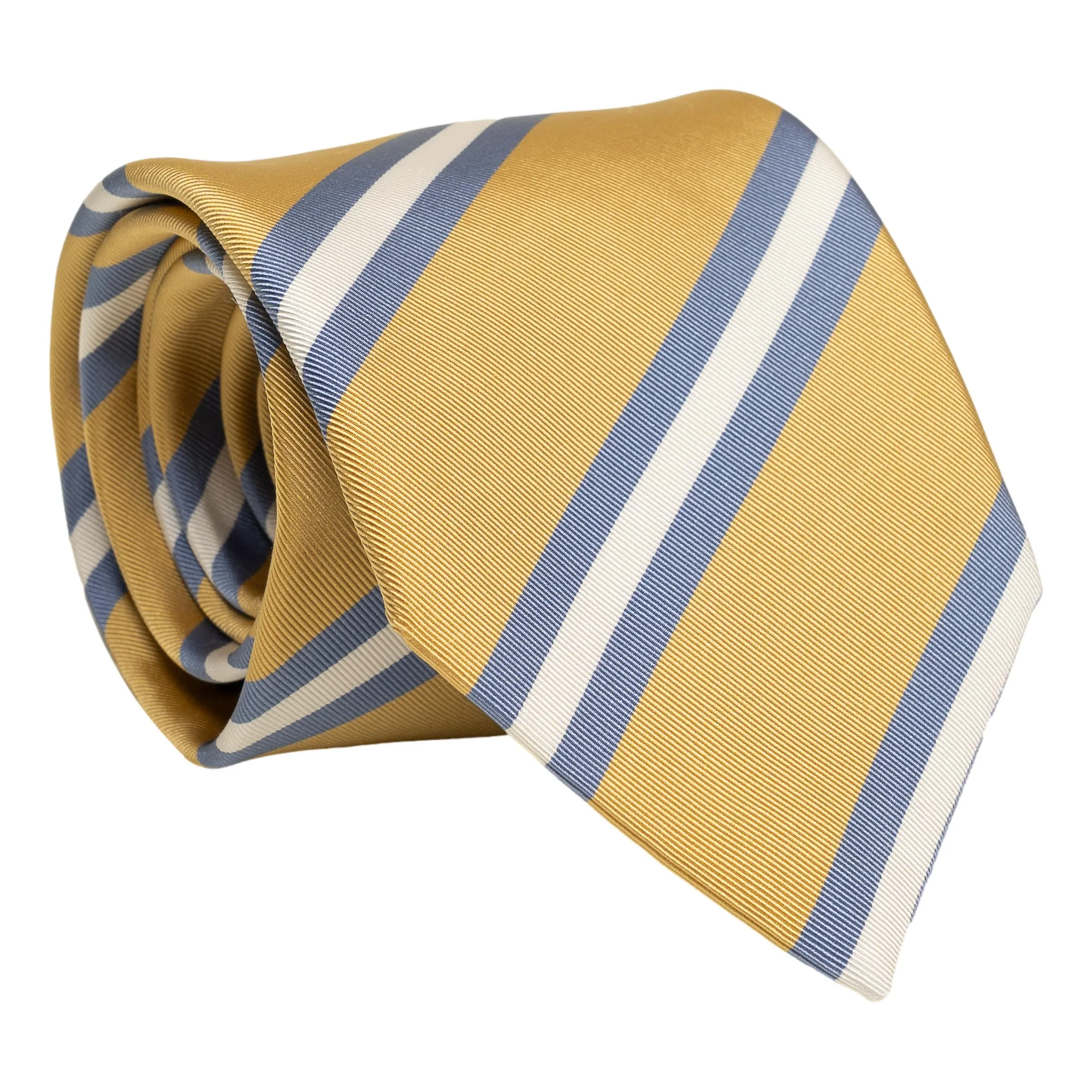 Gold with Light Blue and White Mogador Repp Stripe Tie