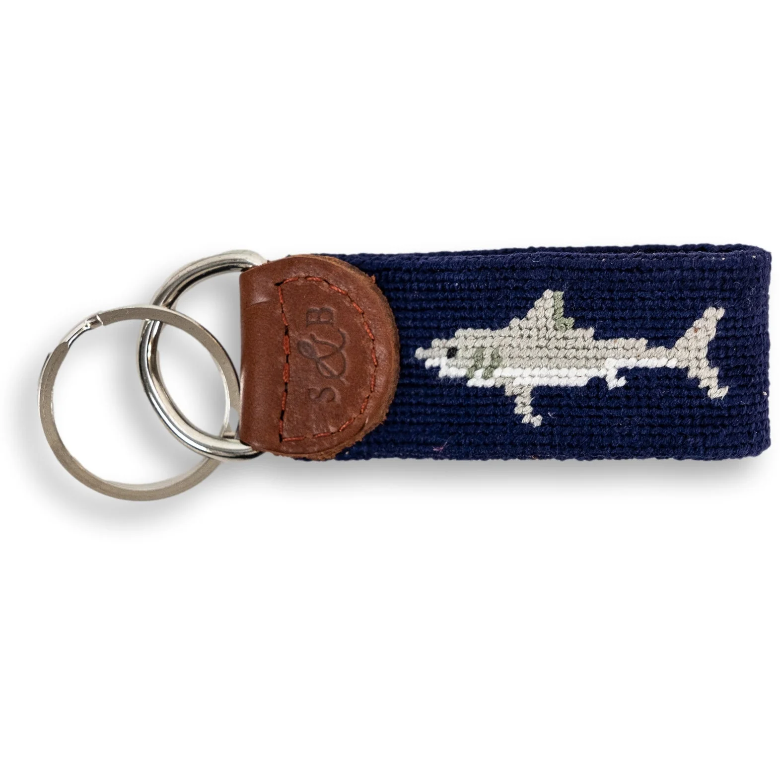 Great White Shark Needlepoint Key Fob