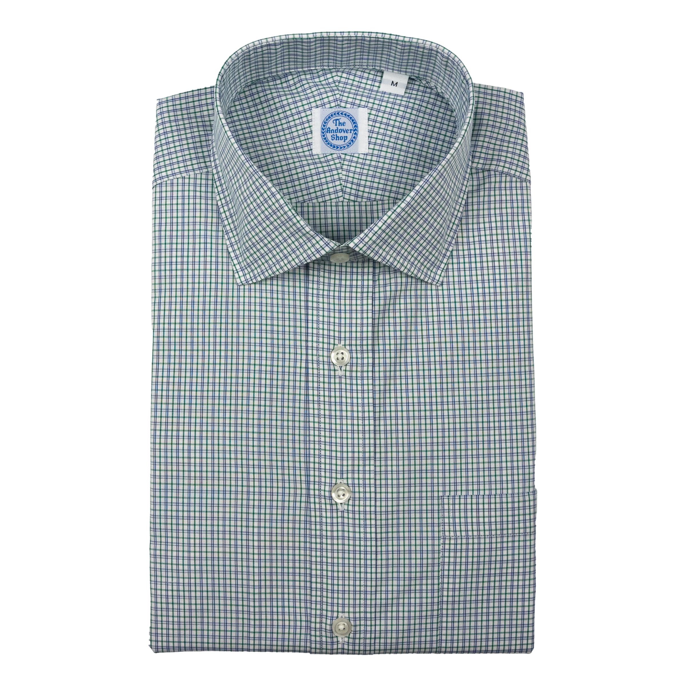 Green and Blue Pencil Tattersall Spread Collar Sport Shirt