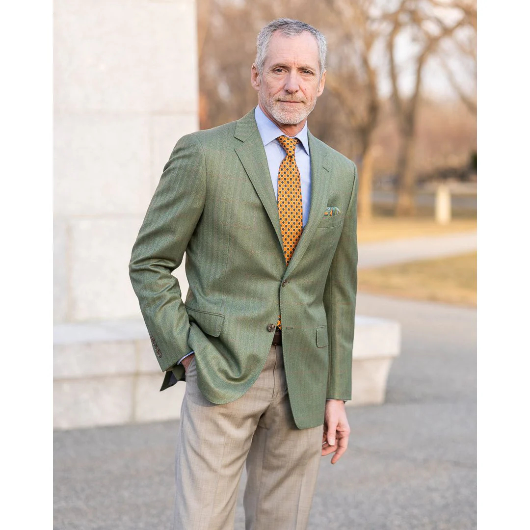 Green Herringbone with Red and Rose Windowpane Wool Sport Coat - Image 2