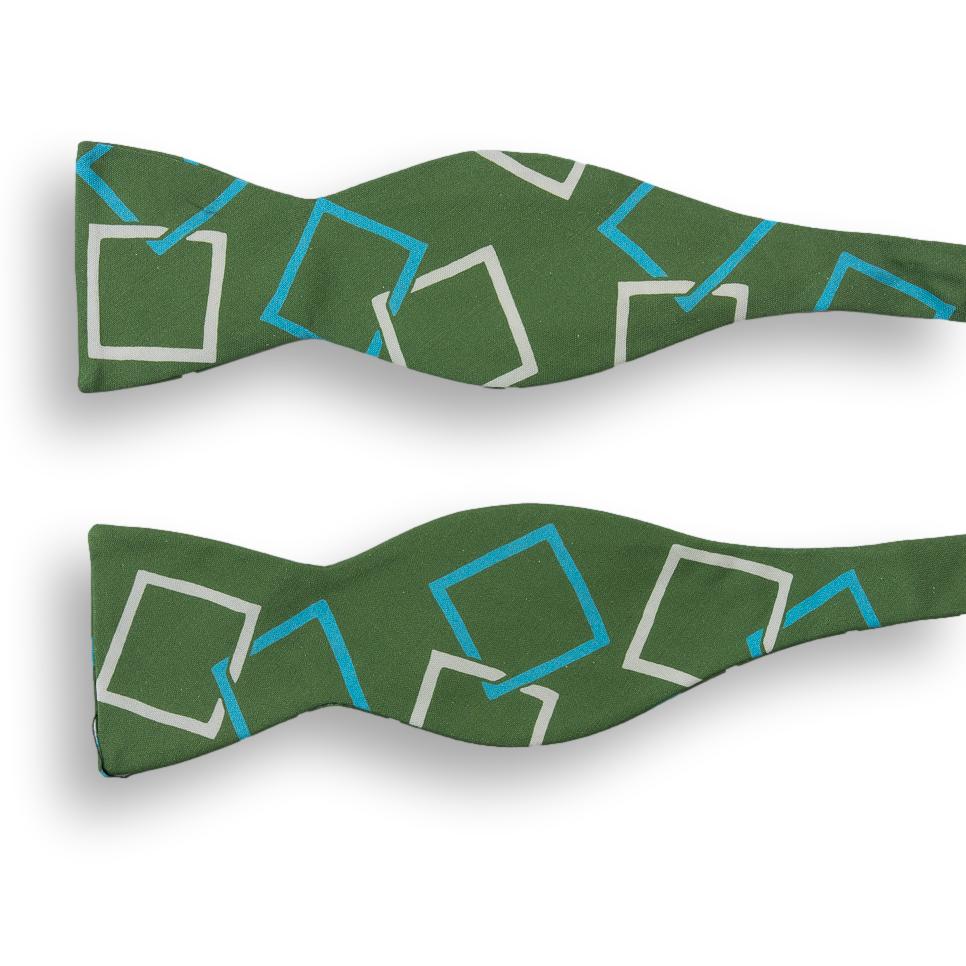 Green Square Patterned Silk Bow Tie