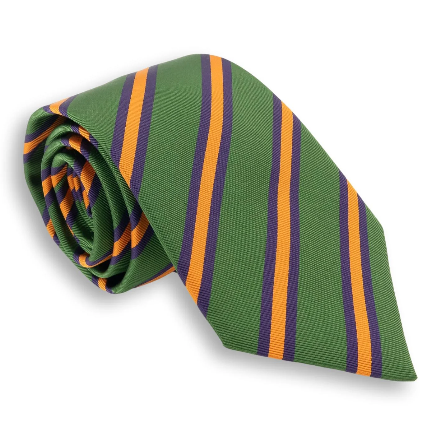 Green with Purple and Gold Repp Stripe Silk Tie