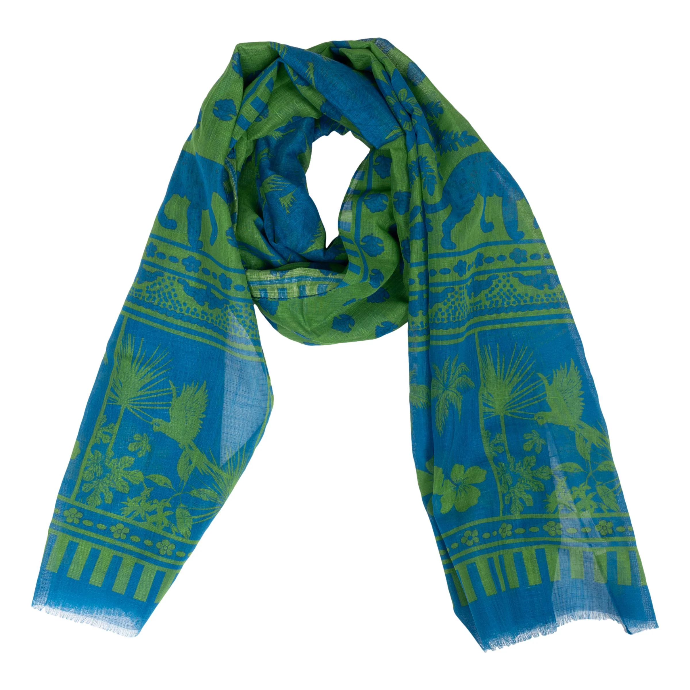 Leopard and Parrot Cotton and Linen Blend Scarf - Image 2