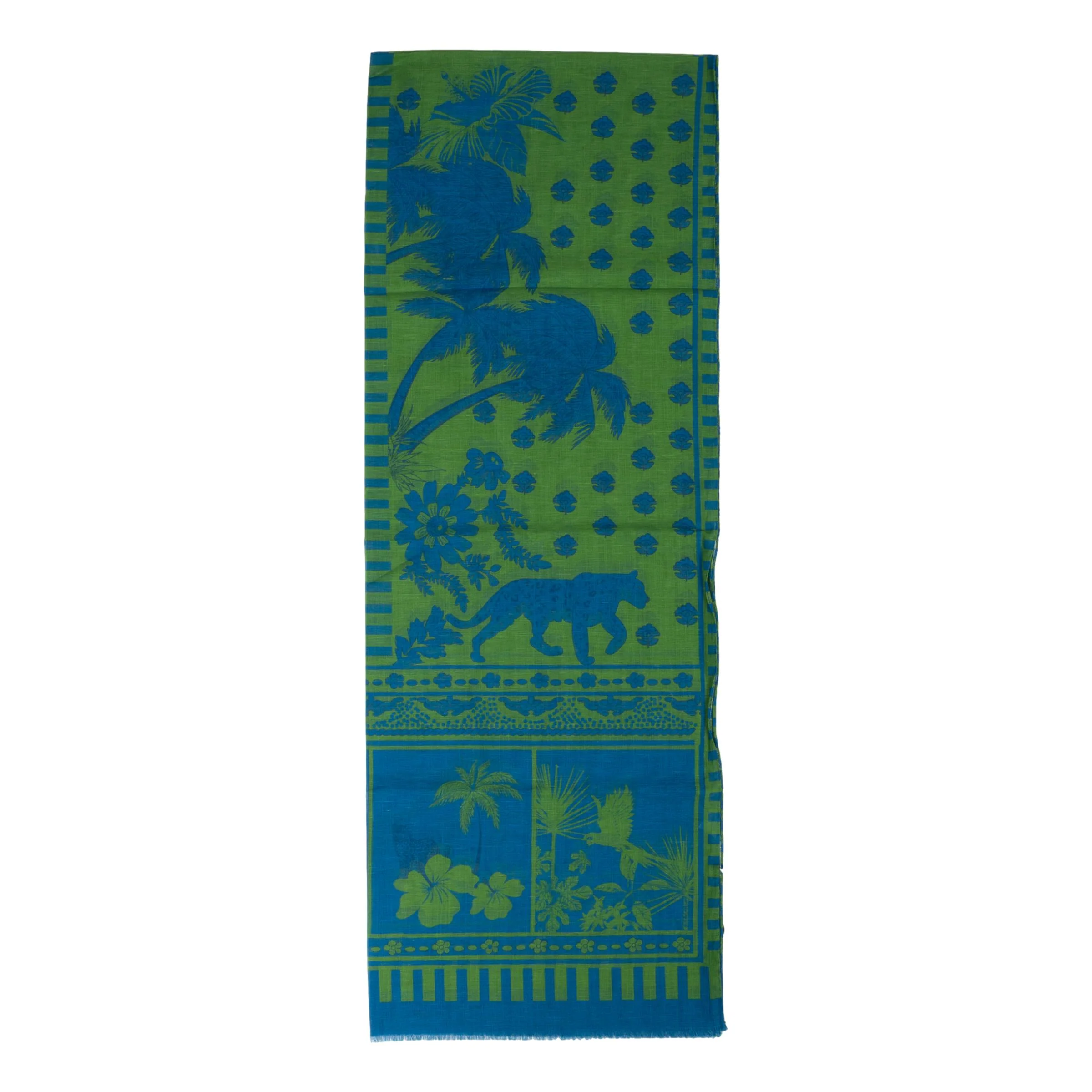 Leopard and Parrot Cotton and Linen Blend Scarf - Image 4
