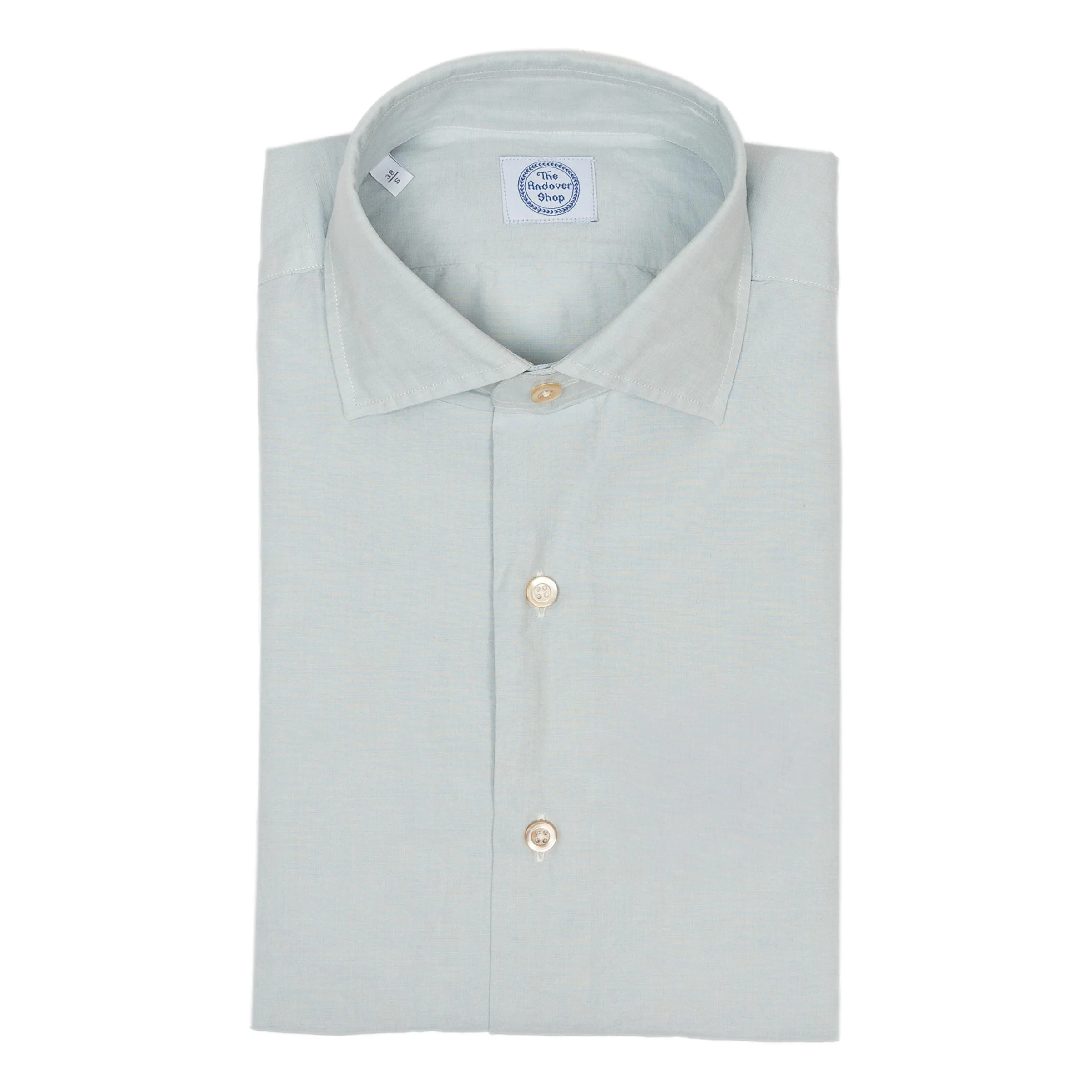 Ice Blue Linen and Cotton Blend Trim Fit Spread Collar Sport Shirt