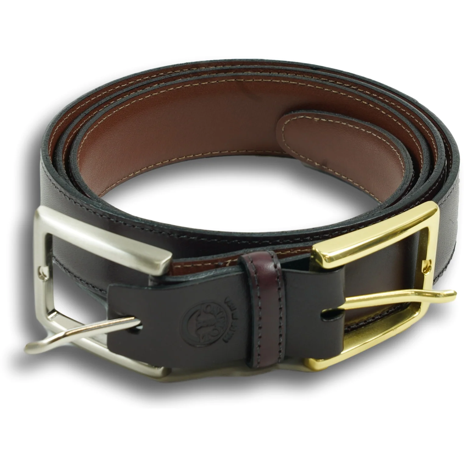 Kipskin Belt with Brass and Nickle Interchangeable Buckles