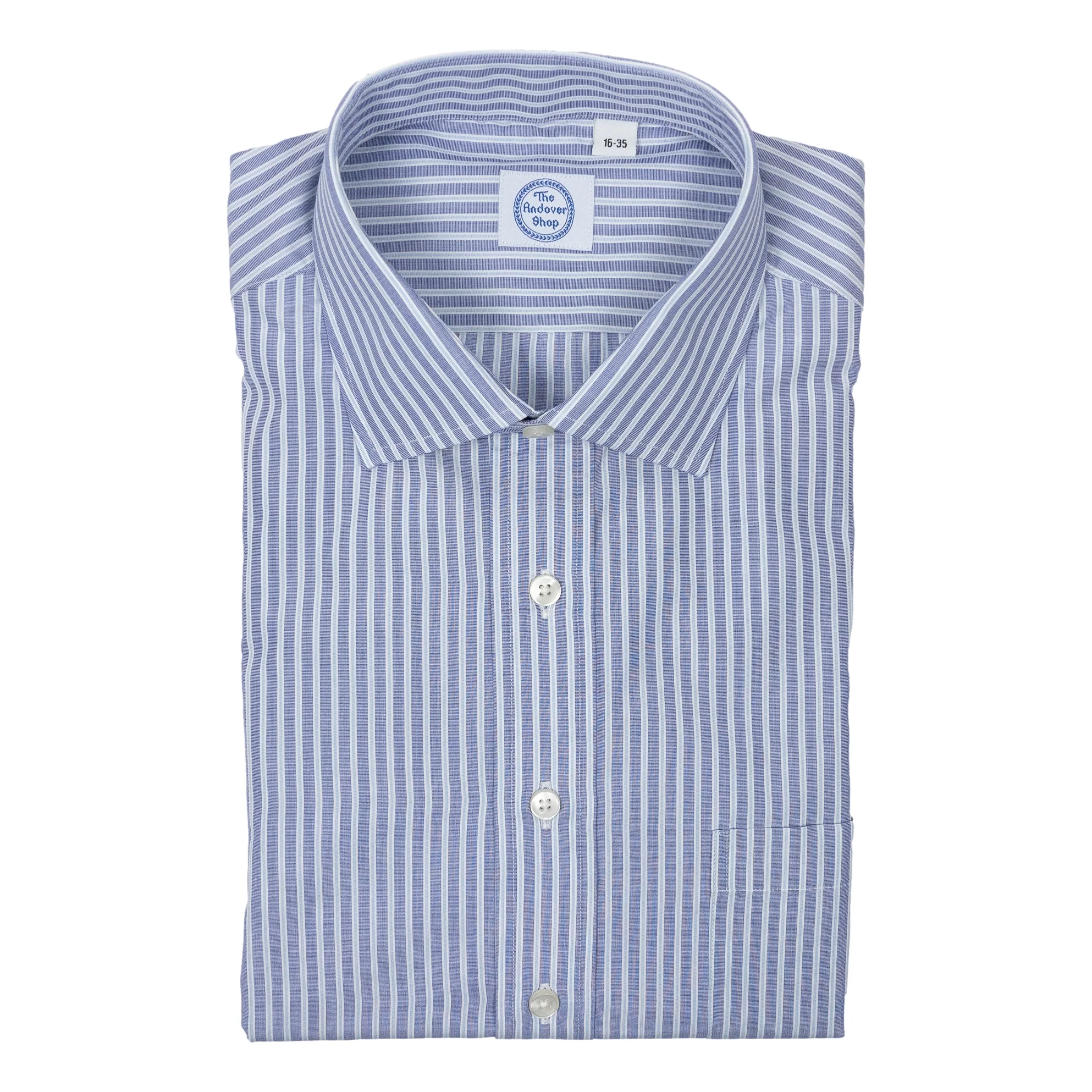 Large Blue Railroad Stripe Spread Collar Dress Shirt