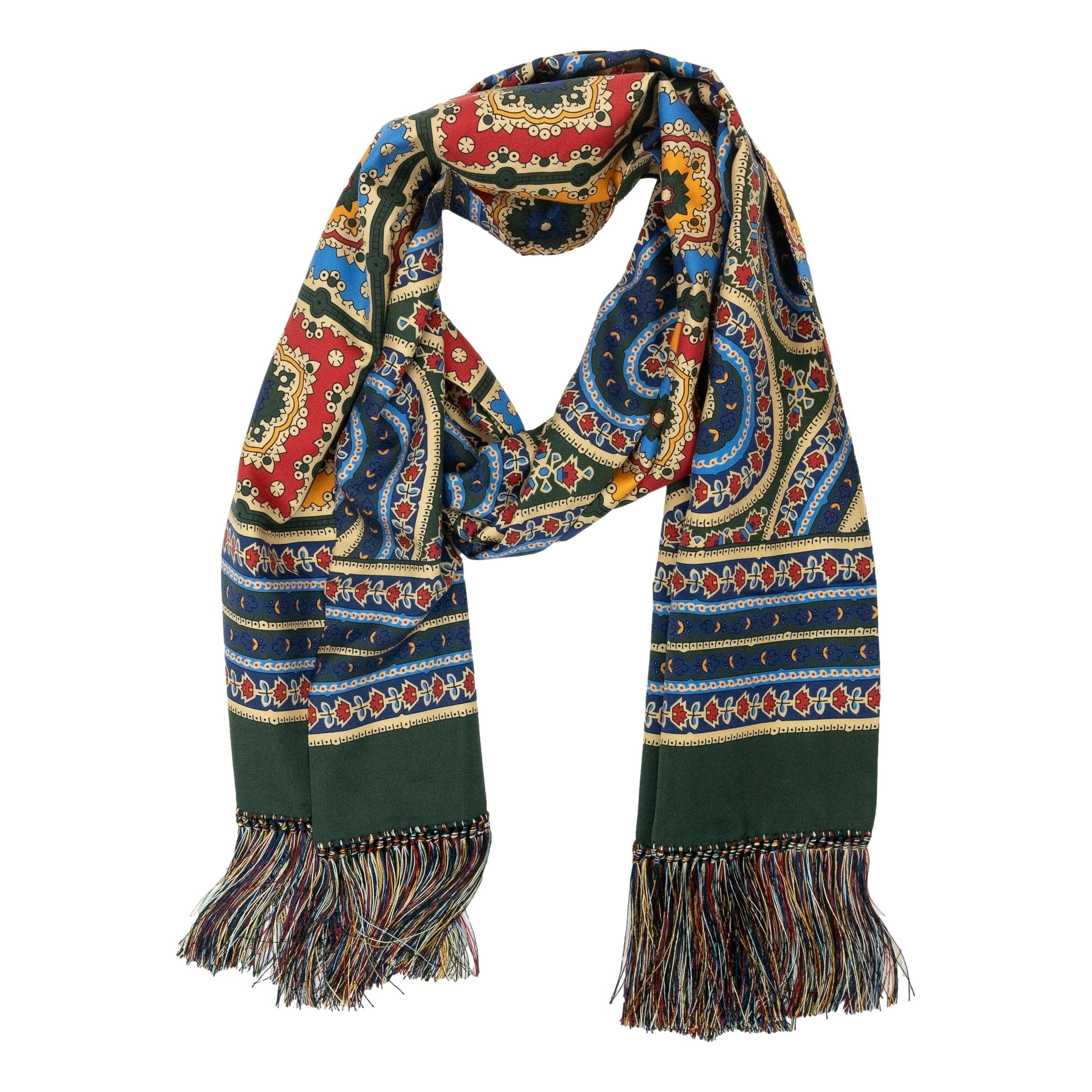 Large Paisley Patterned Silk Fringe Harlow Scarf - Image 2
