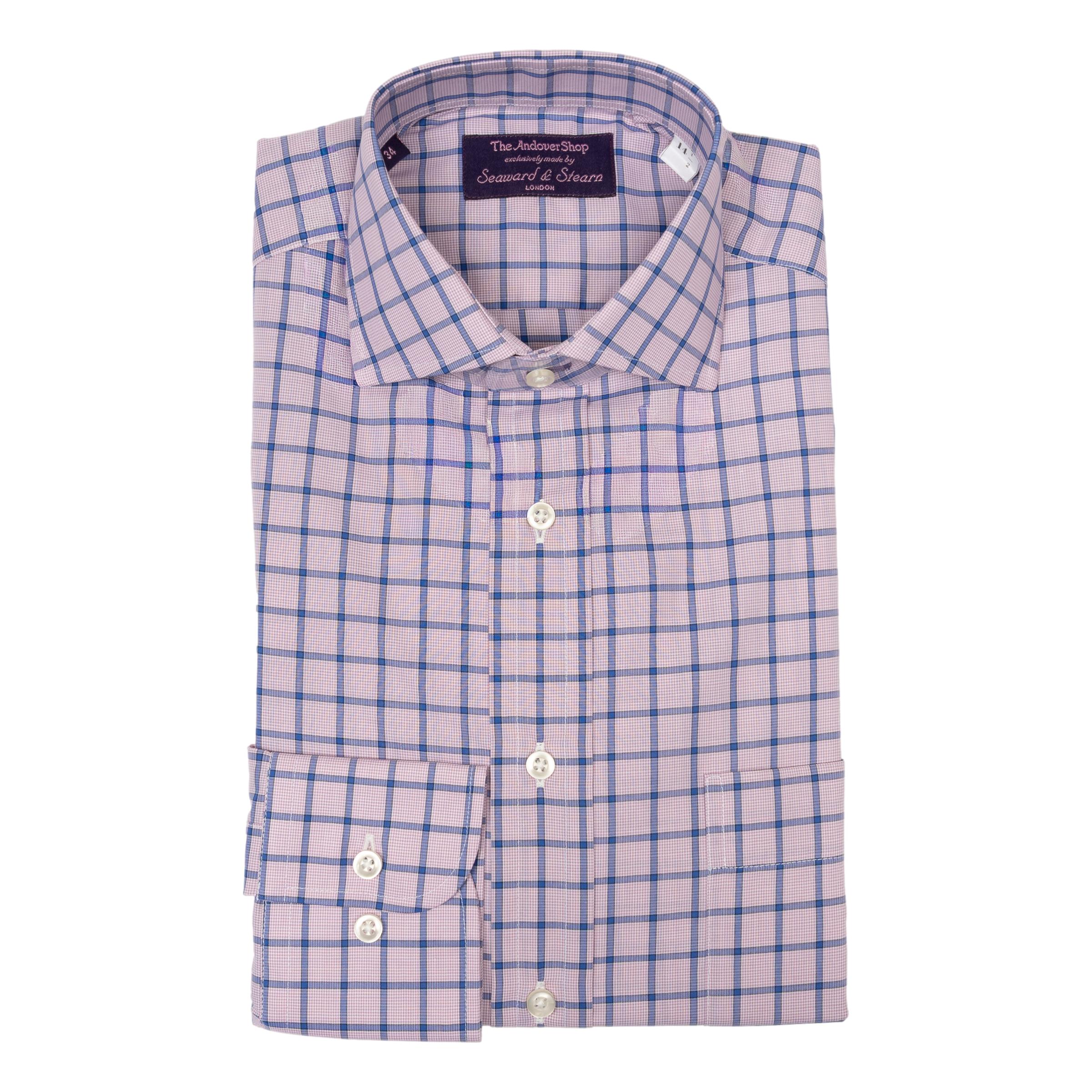 Lavender Micro Houndstooth with Navy Windowpane Spread Collar Dress Shirt