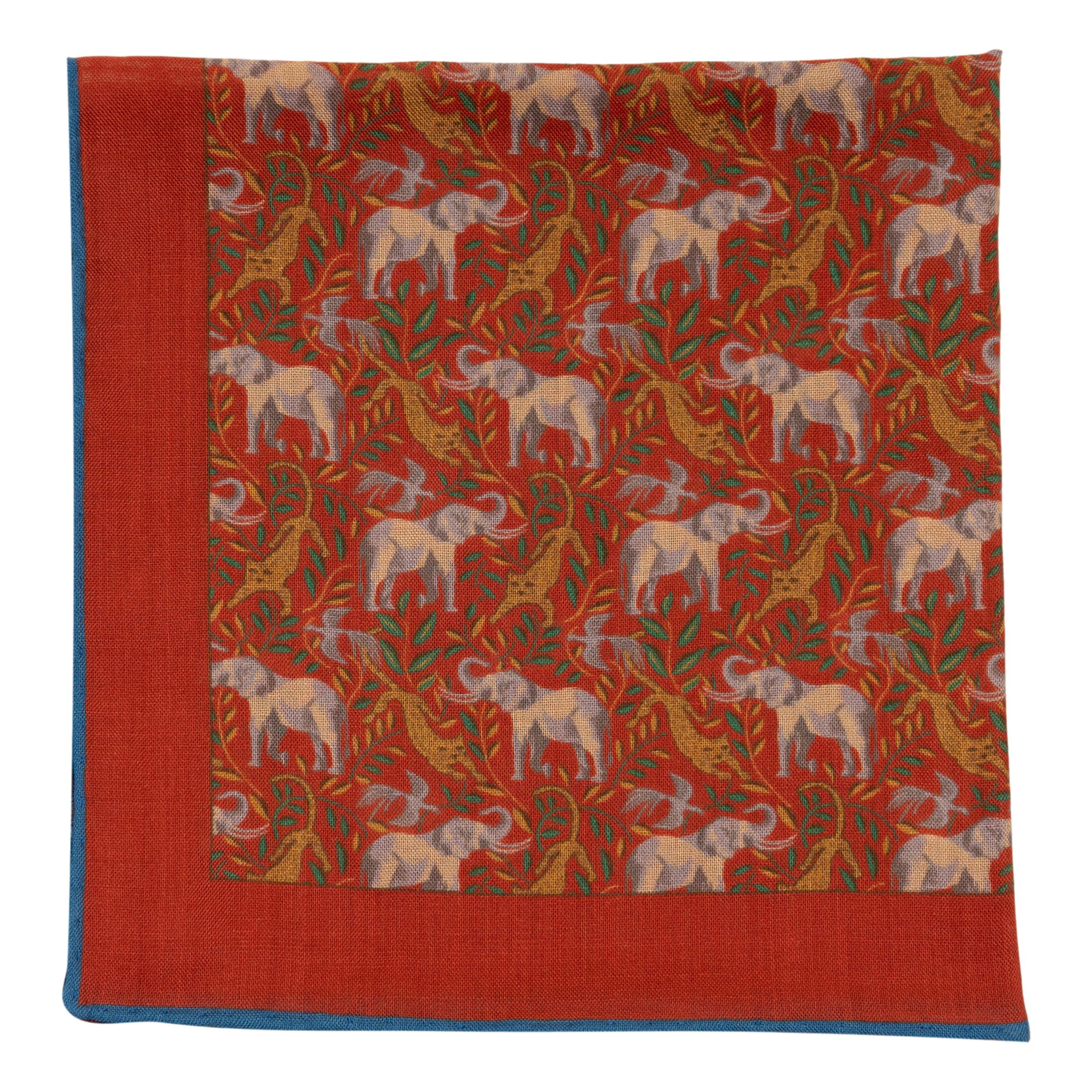 Leopard and Elephant Wool and Silk Pocket Square