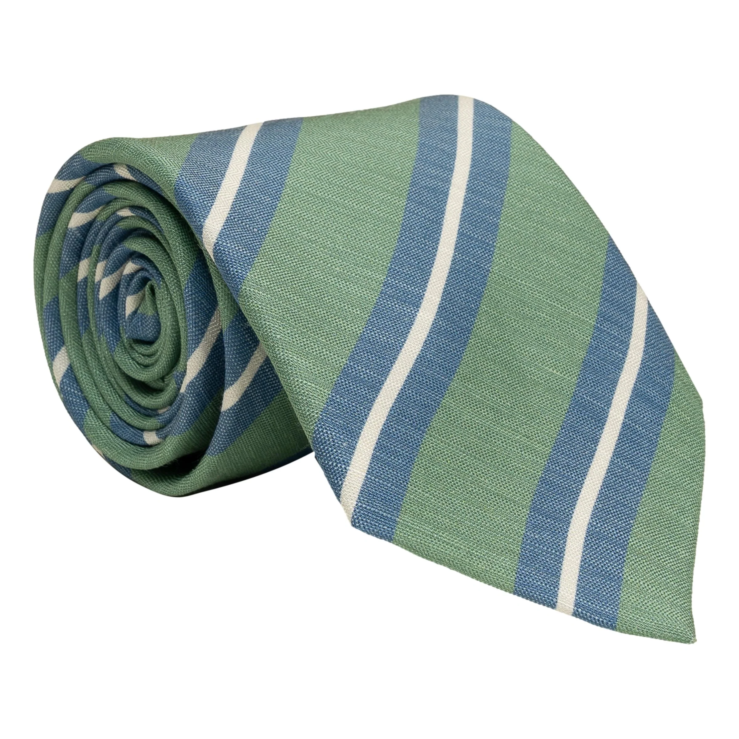 Light Blue and White Repp Stripe Silk and Linen Tie - Image 2