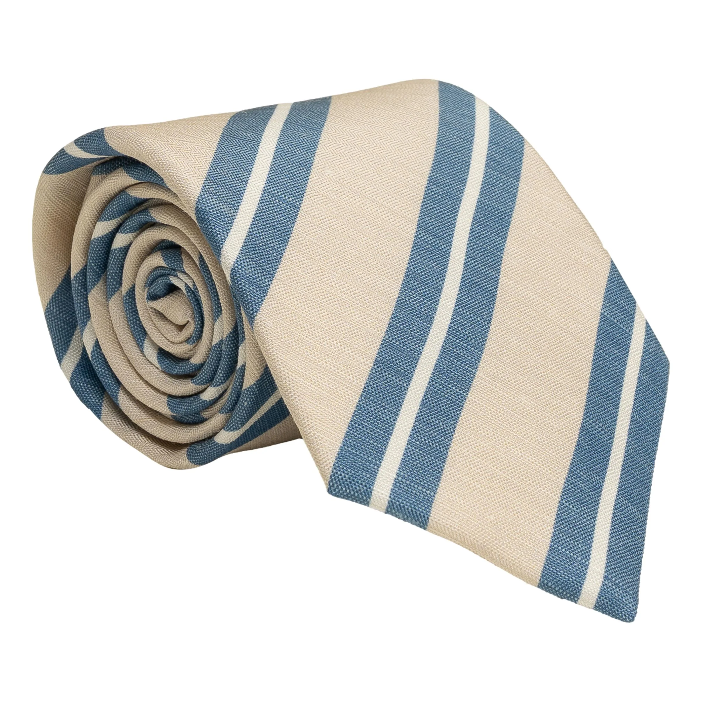 Light Blue and White Repp Stripe Silk and Linen Tie - Image 3