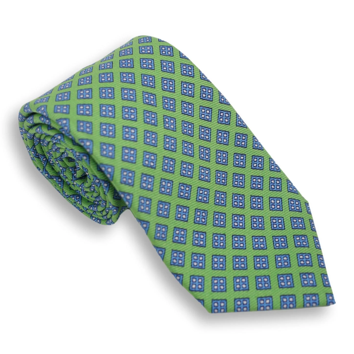 Light Blue Diamond with White Diamonds Motif Silk Tie - Image 3