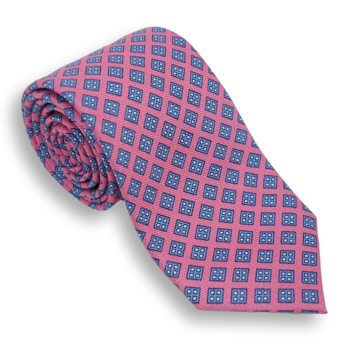 Light Blue Diamond with White Diamonds Motif Silk Tie - Image 4
